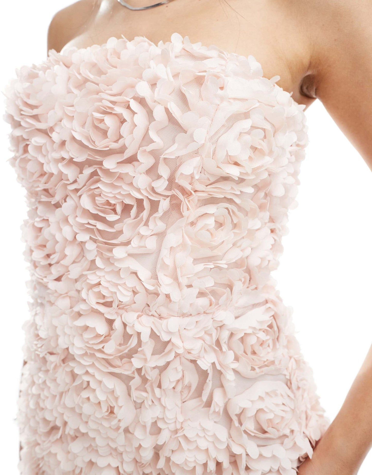 French Connection textured floral tube mini dress in blush pink