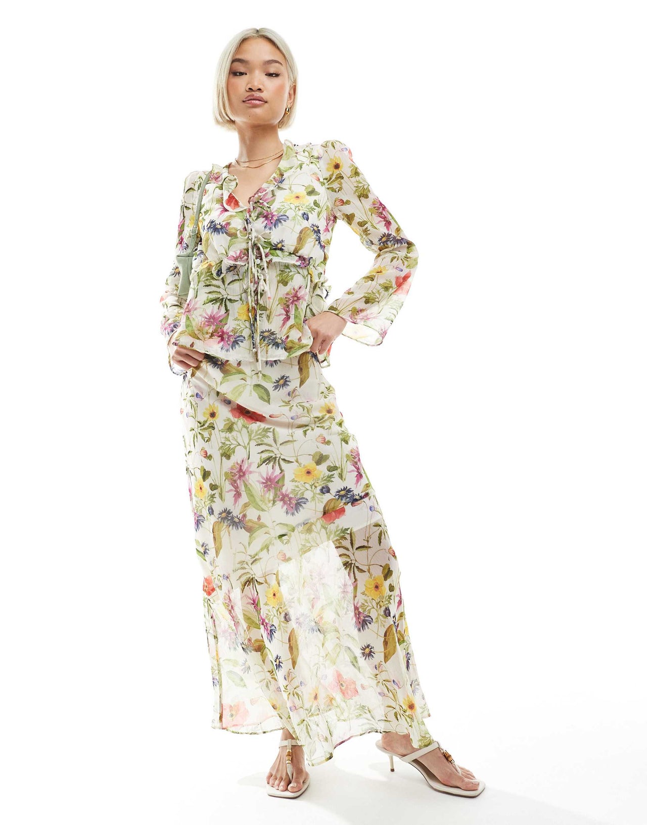 French Connection Hallie maxi skirt co-ord in white floral print