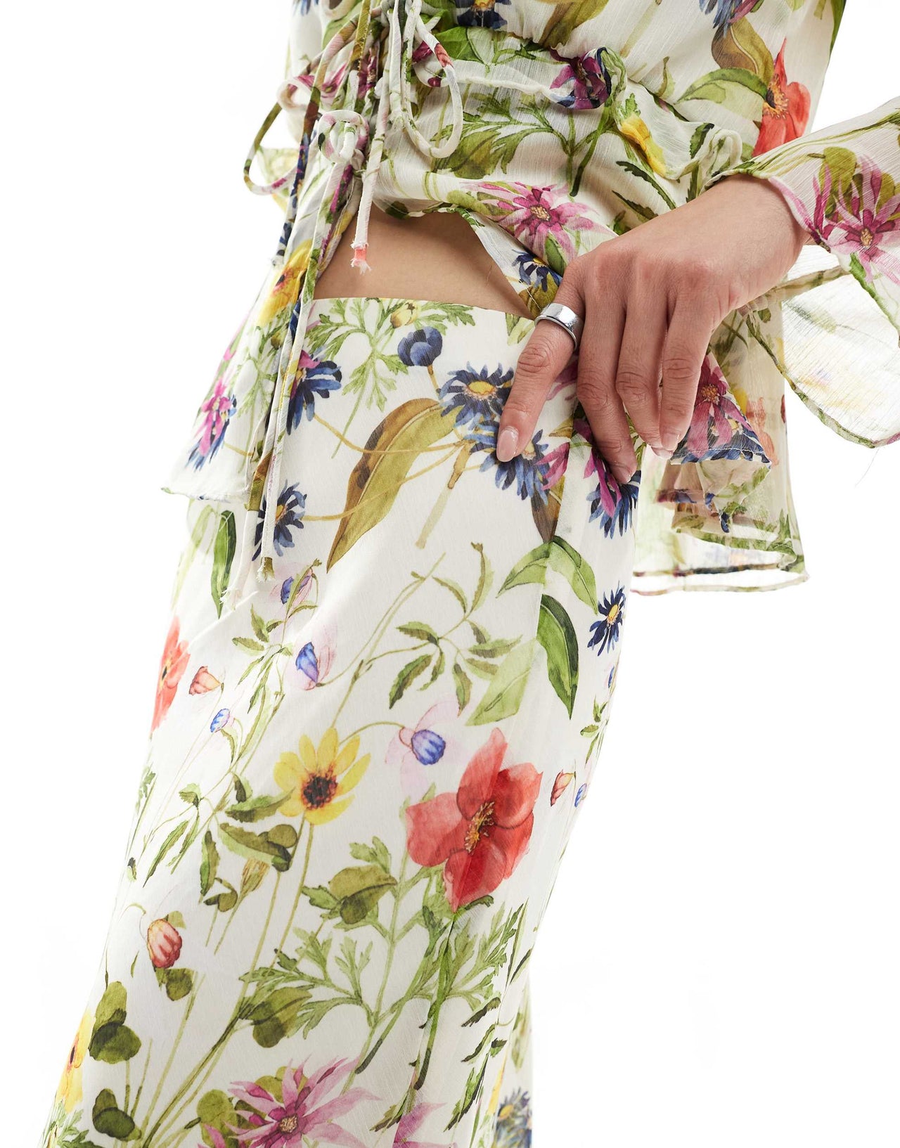 French Connection Hallie maxi skirt co-ord in white floral print