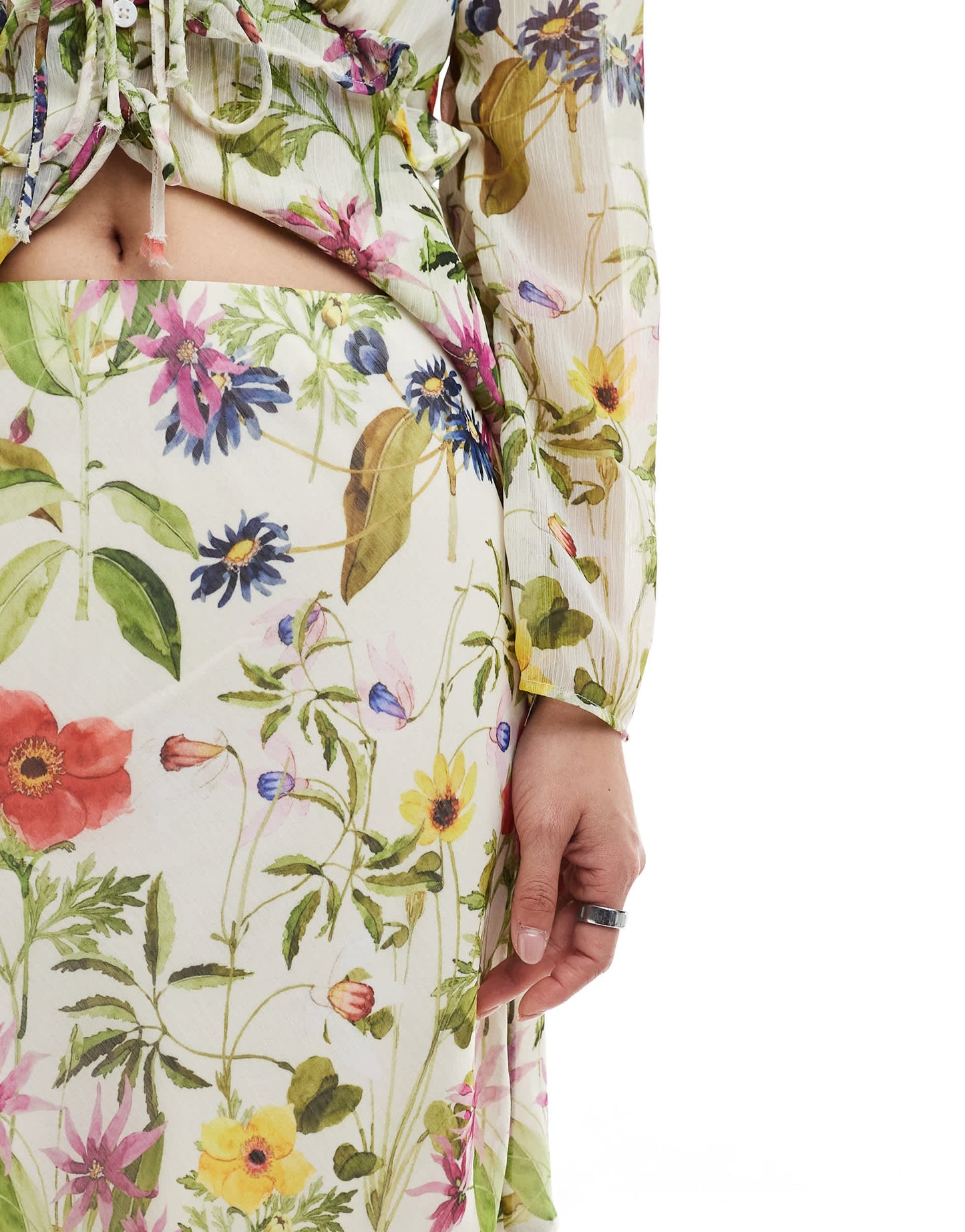 French Connection Hallie maxi skirt co-ord in white floral print