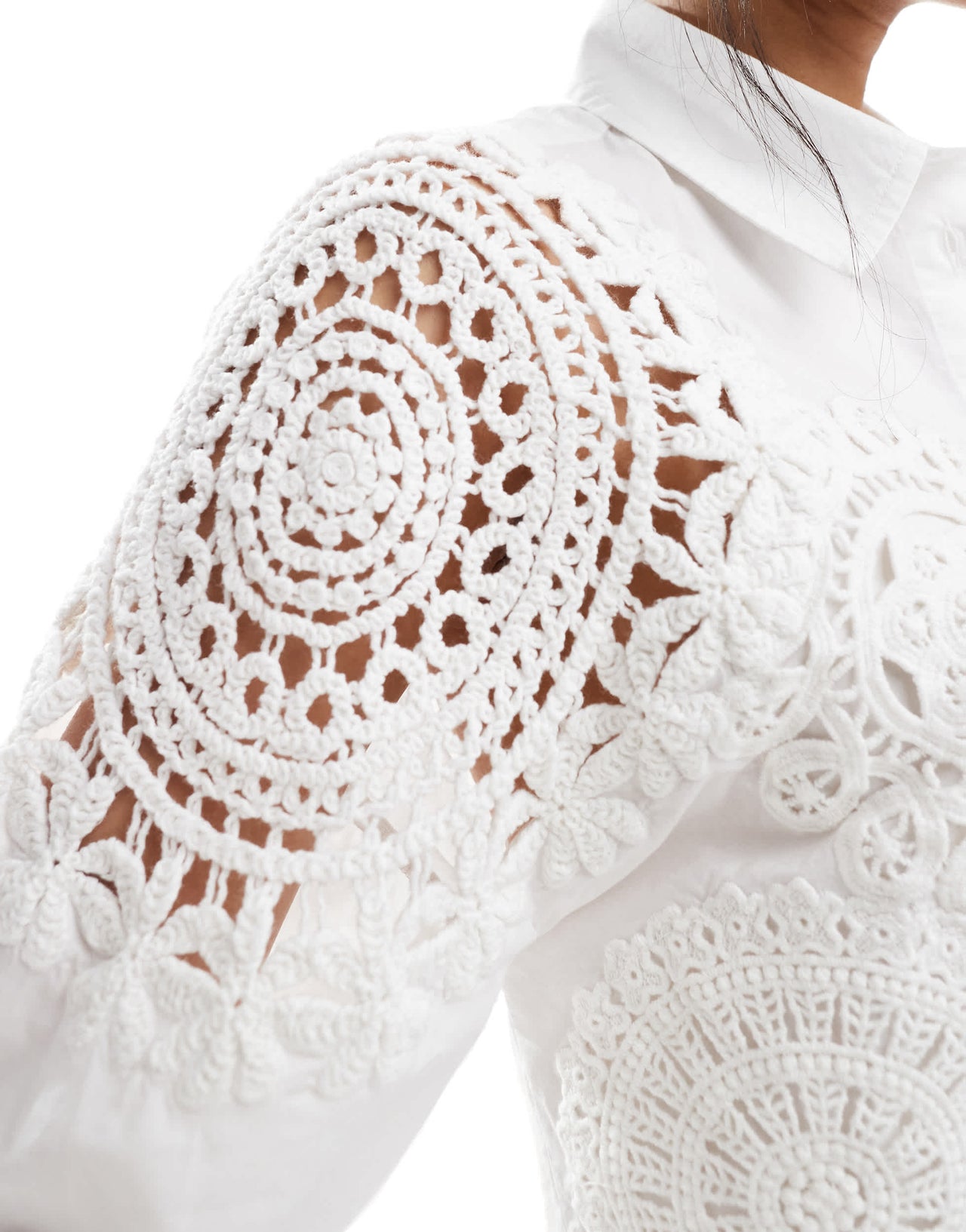 French Connection Lina cotton crochet mix shirt in white