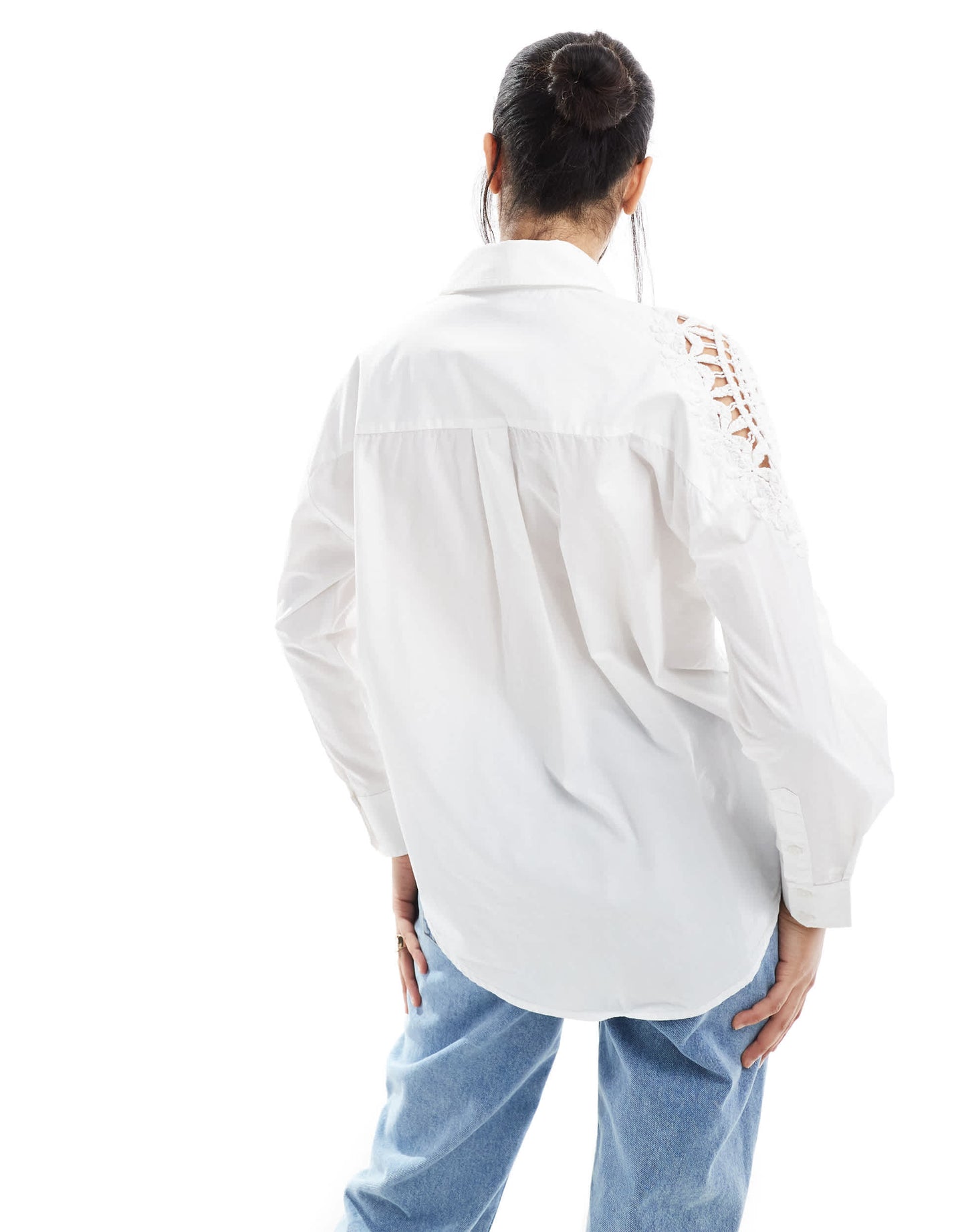 French Connection Lina cotton crochet mix shirt in white