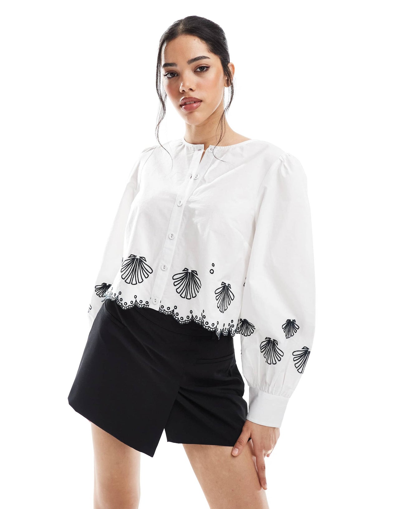 French Connection Cambria cotton blouse with embroidery in white