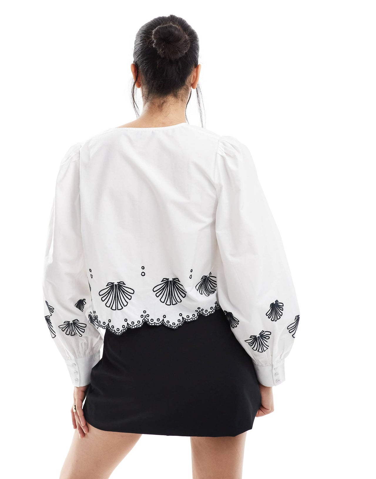 French Connection Cambria cotton blouse with embroidery in white