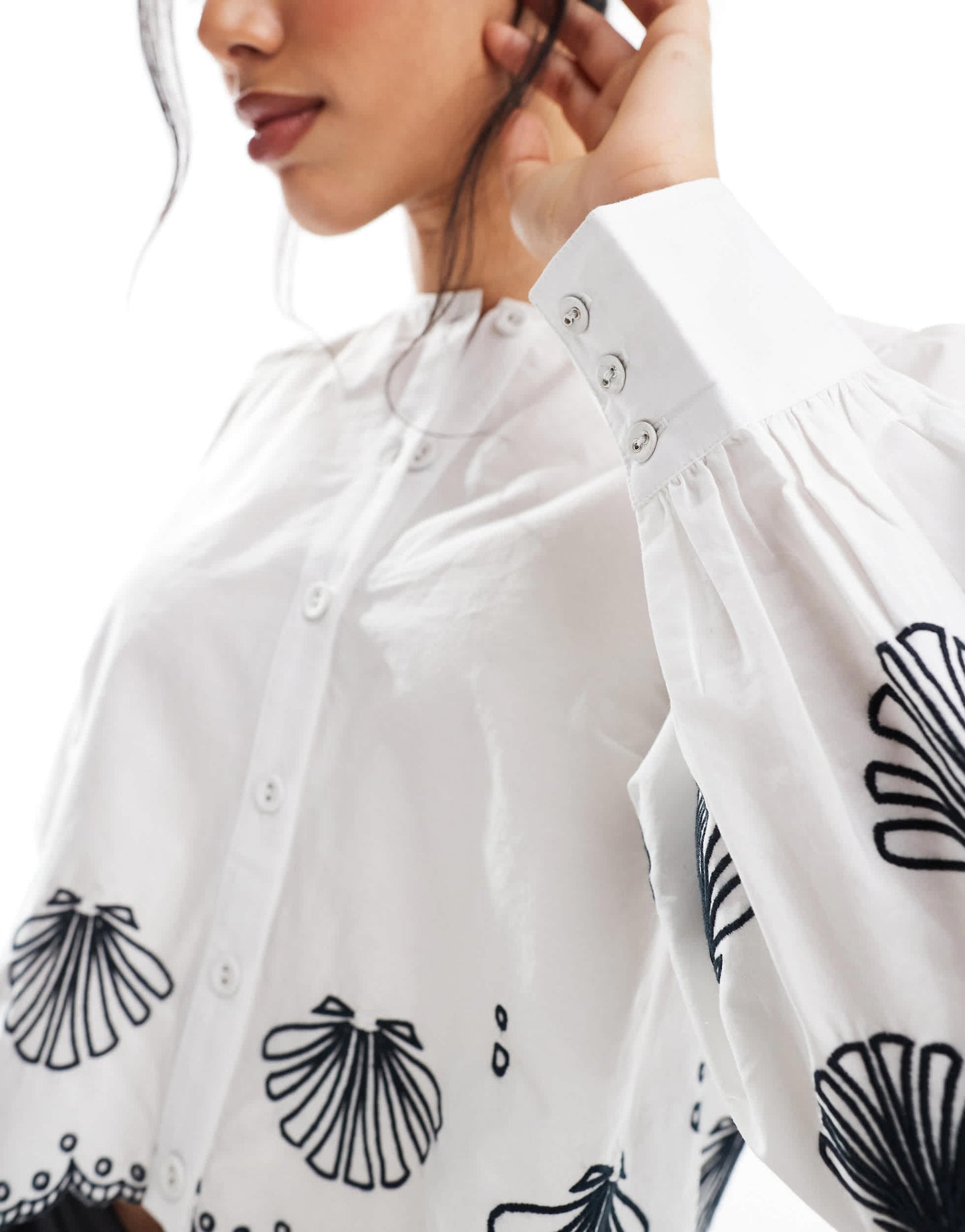 French Connection Cambria cotton blouse with embroidery in white