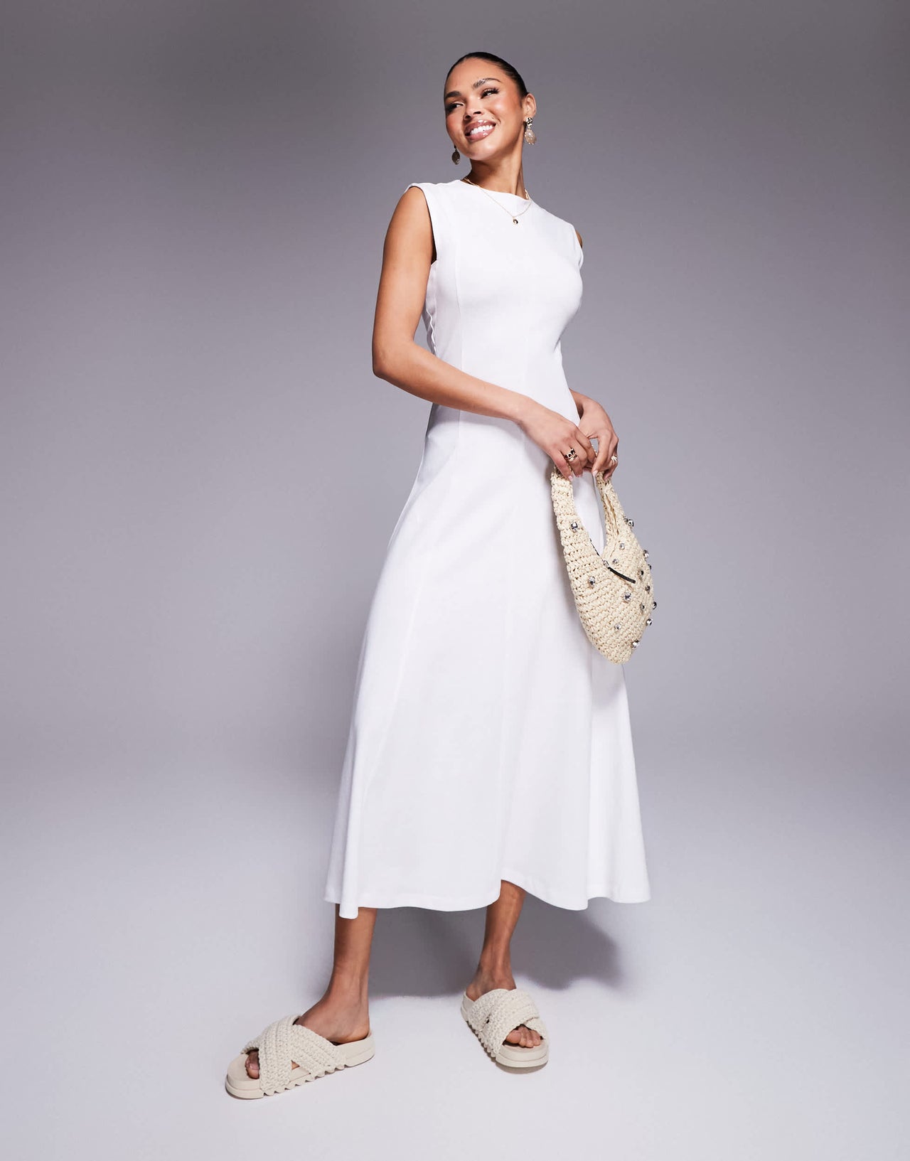 ASOS Design cotton sleeveless midi sundress in white