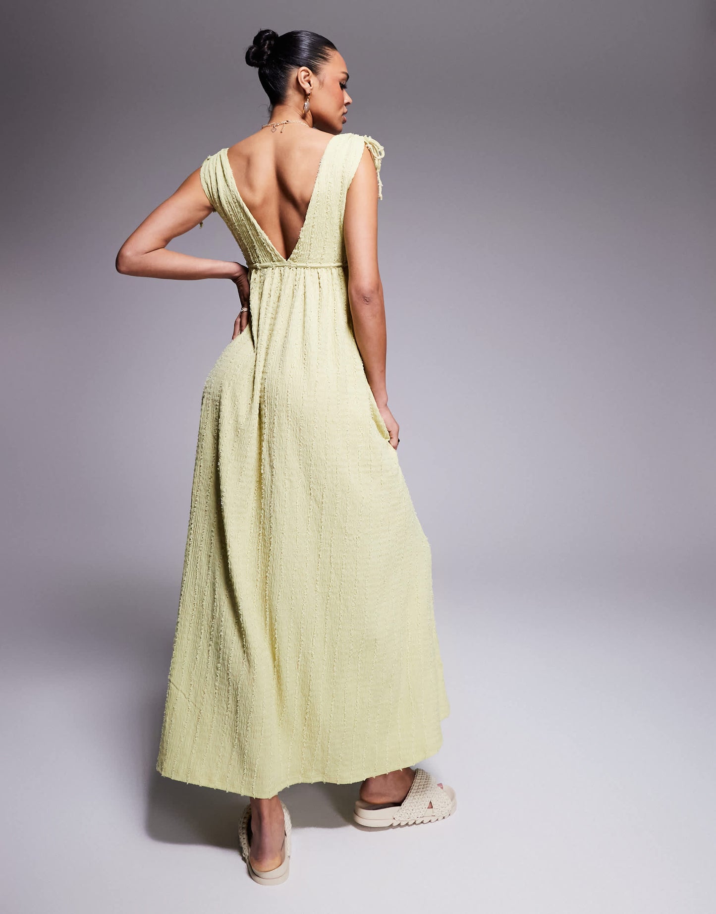 ASOS DESIGN textured deep V trapeze midi dress in sage