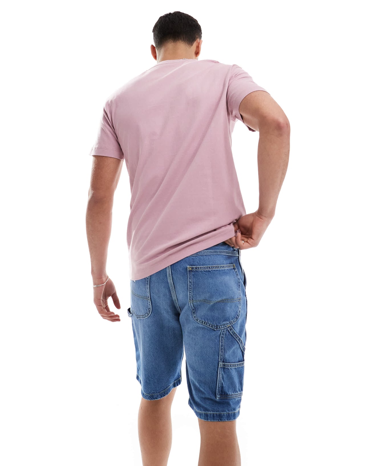 Lee relaxed fit double knee carpenter shorts in mid blue wash