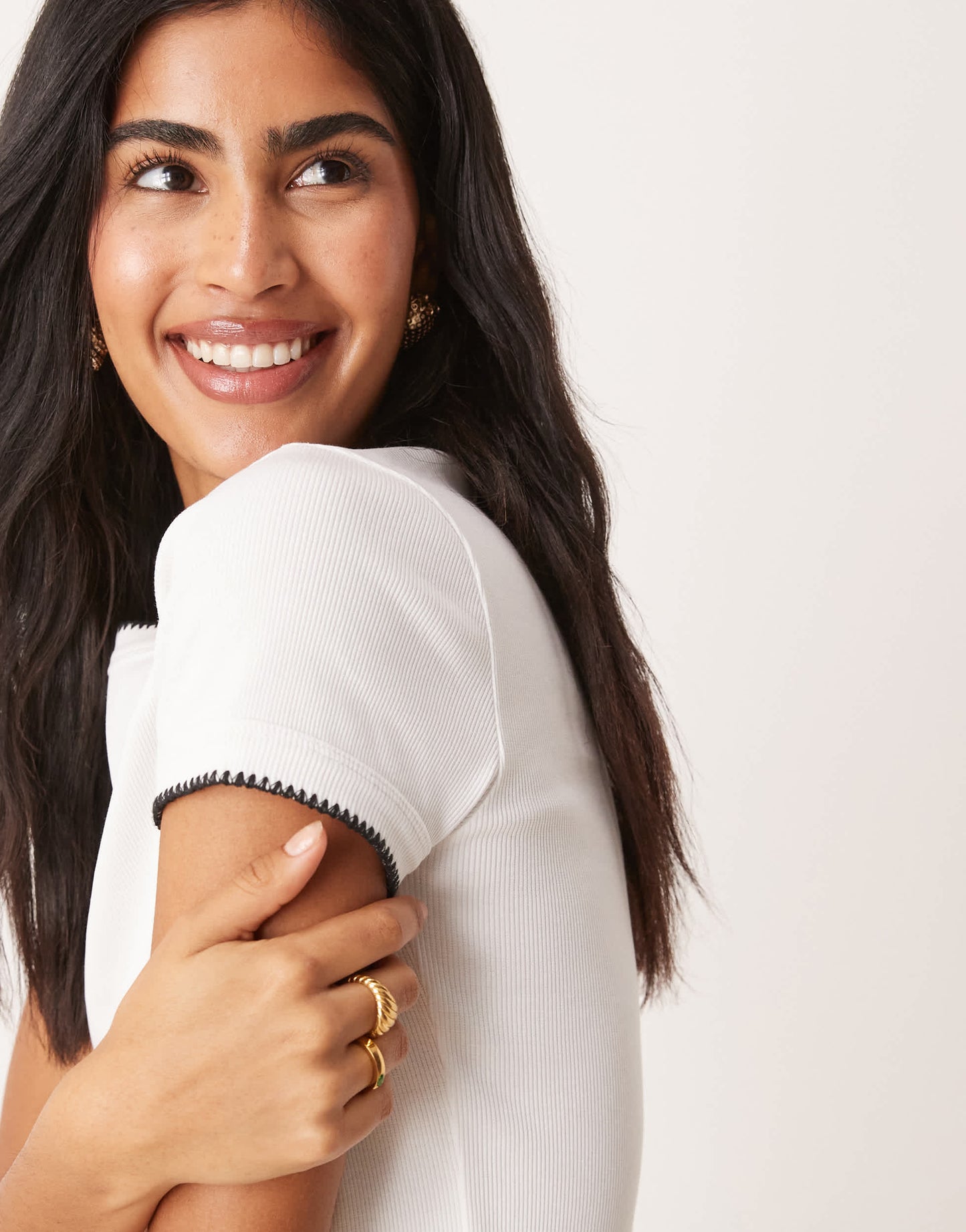 ASOS DESIGN babytee with blanket stitch detail in white