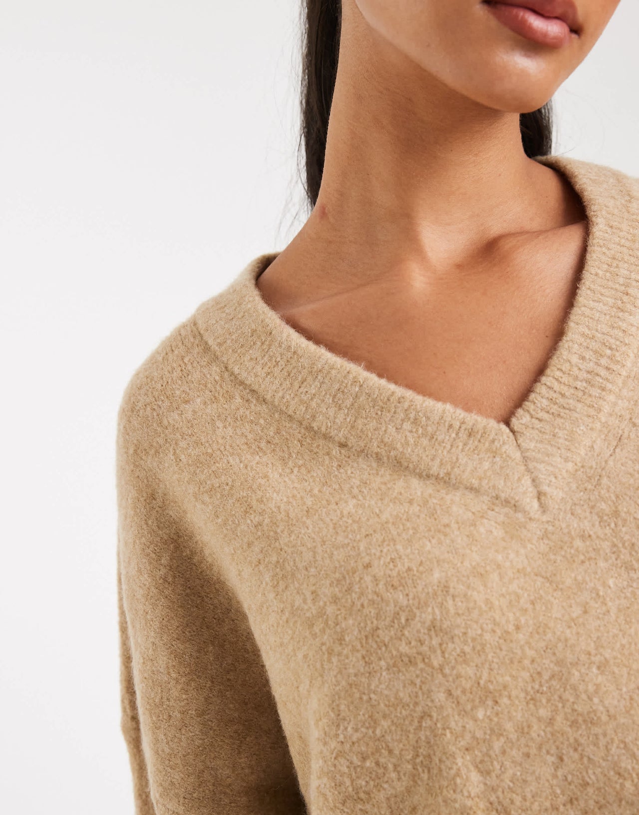 ASOS DESIGN knitted boxy v neck jumper in rye