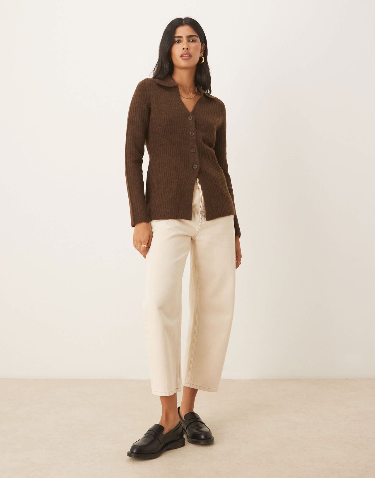 ASOS DESIGN knitted longline fitted shirt in chocolate