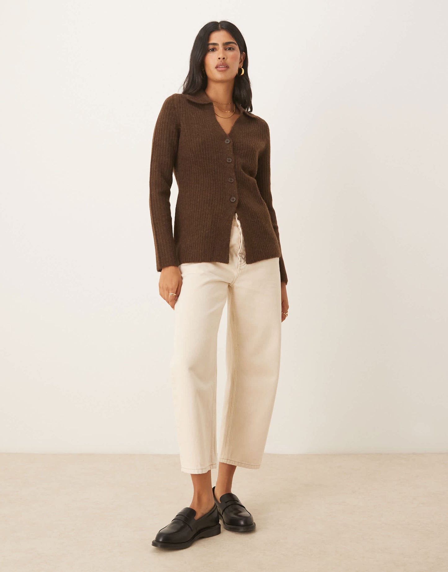ASOS DESIGN knitted longline fitted shirt in chocolate