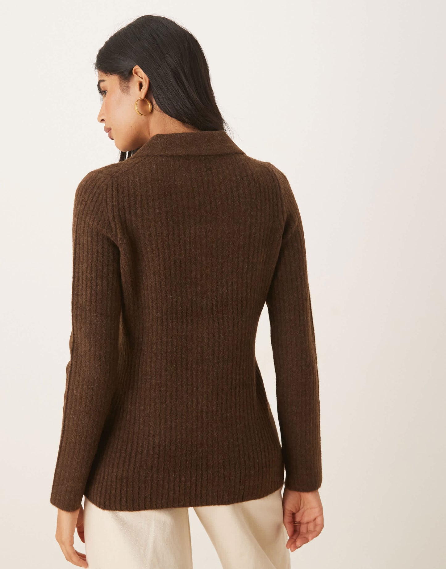 ASOS DESIGN knitted longline fitted shirt in chocolate