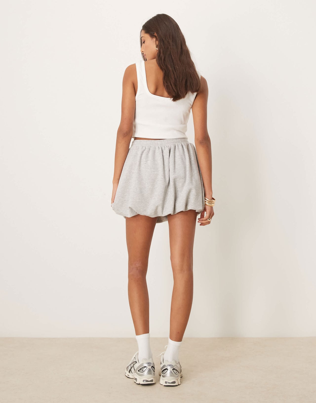ASOS DESIGN jersey puffball mini skirt in grey marl