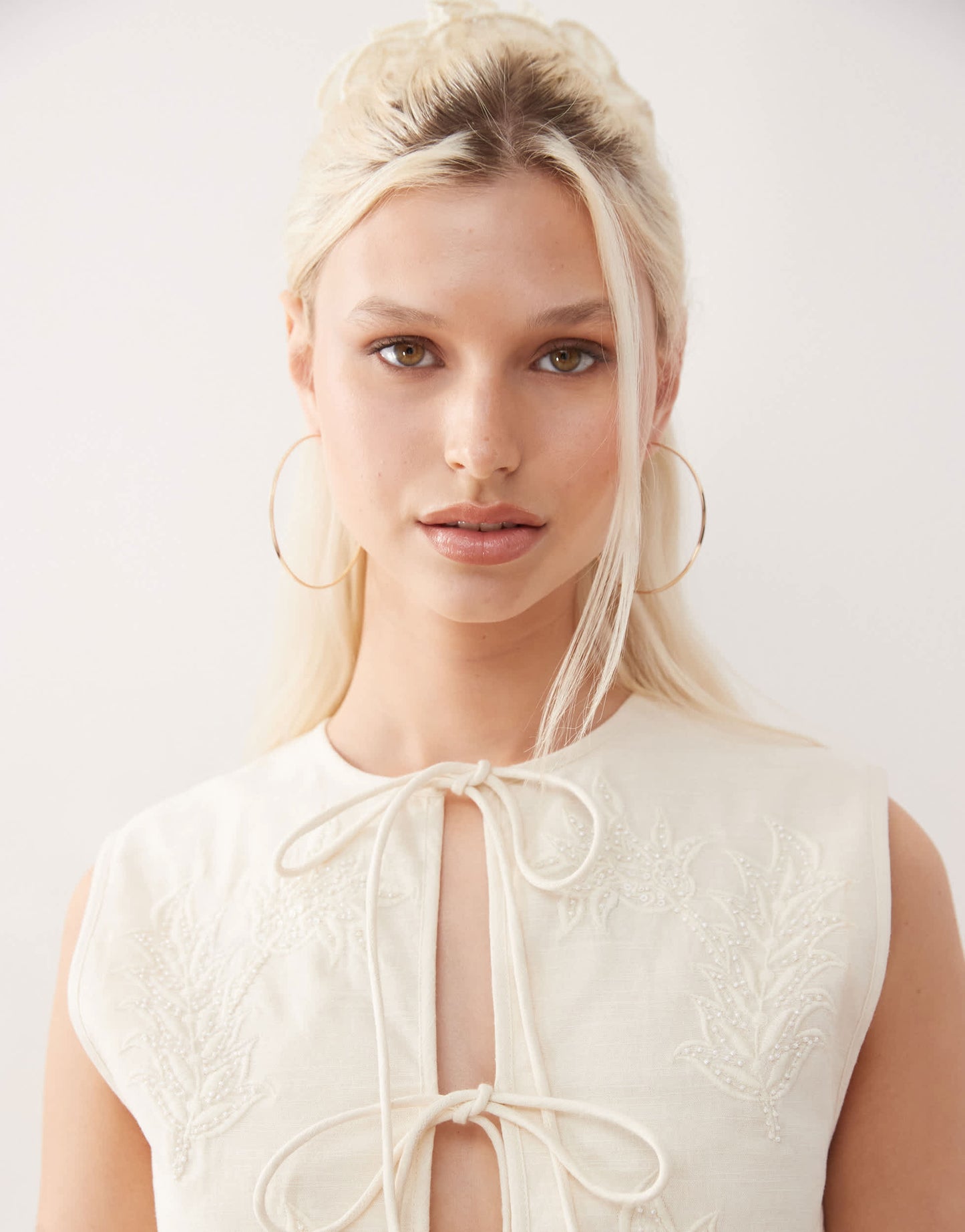 Reclaimed Vintage Limited Edition tie front top with pearl embroidery co-ord