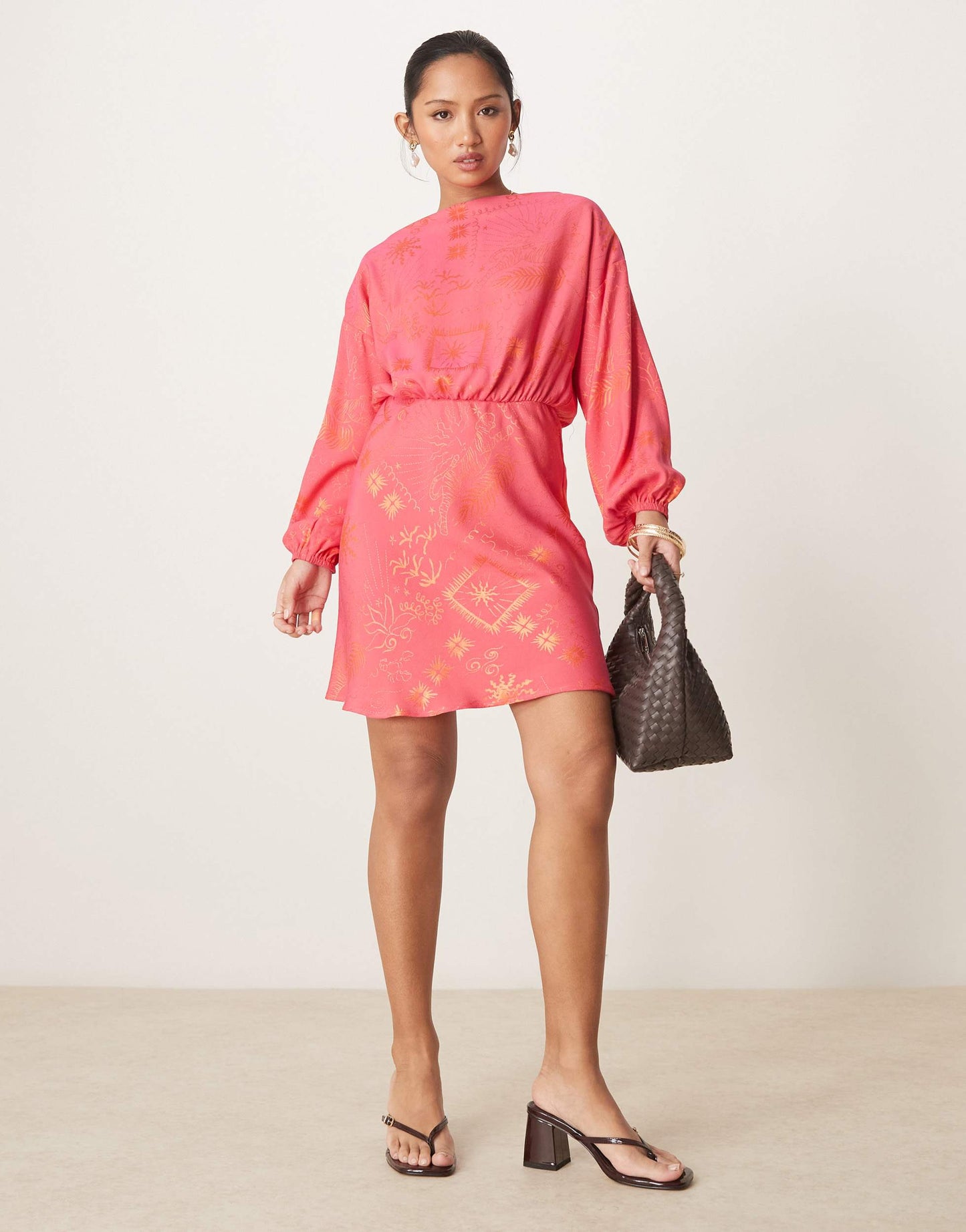 Never Fully Dressed Petite Tilly off shoulder plisse mini dress in red and pink