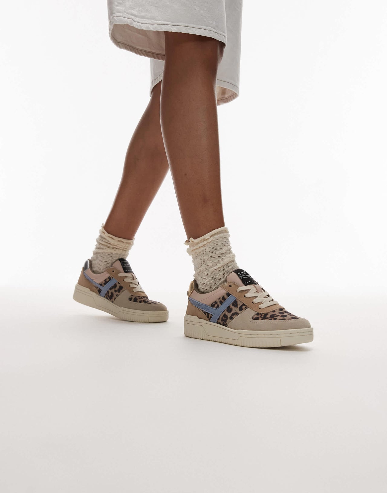 AllSaints Vix leather mix trainers in sand leopard multi - BROWN