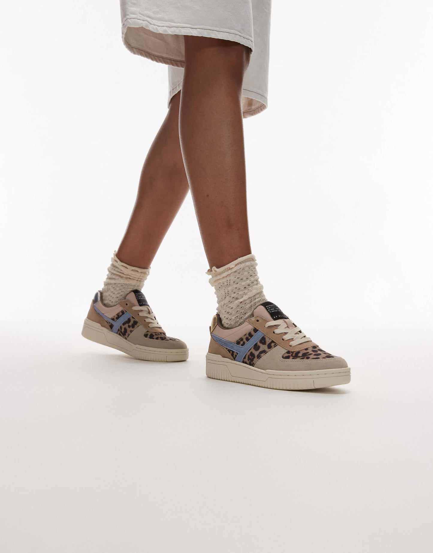 AllSaints Vix leather mix trainers in sand leopard multi - BROWN