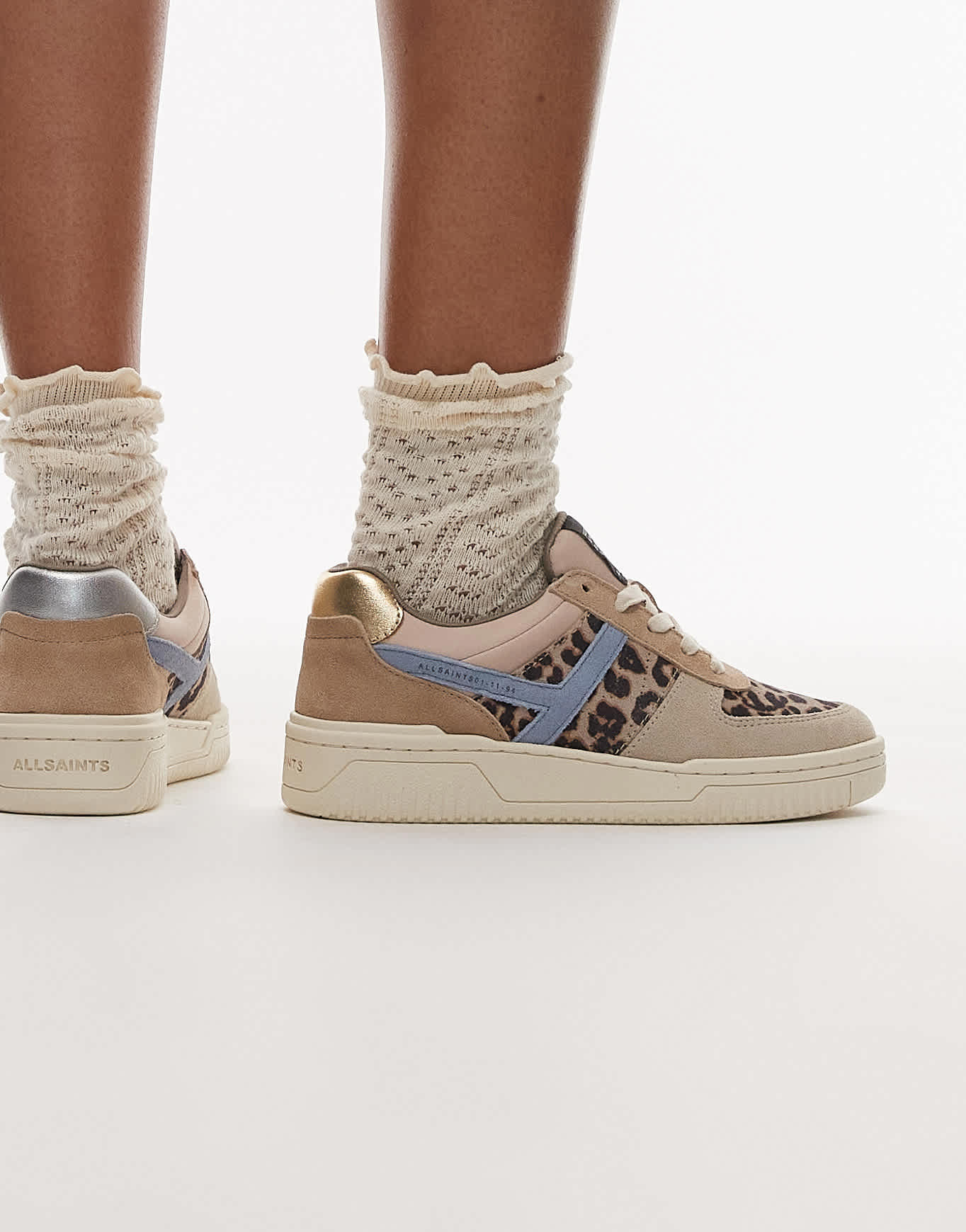 AllSaints Vix leather mix trainers in sand leopard multi - BROWN