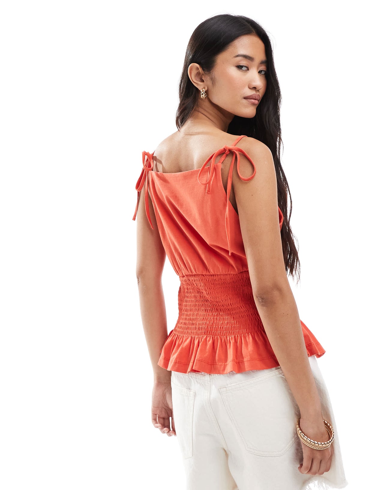 ASOS DESIGN shirred detail square neck cami with Ibiza graphic in red