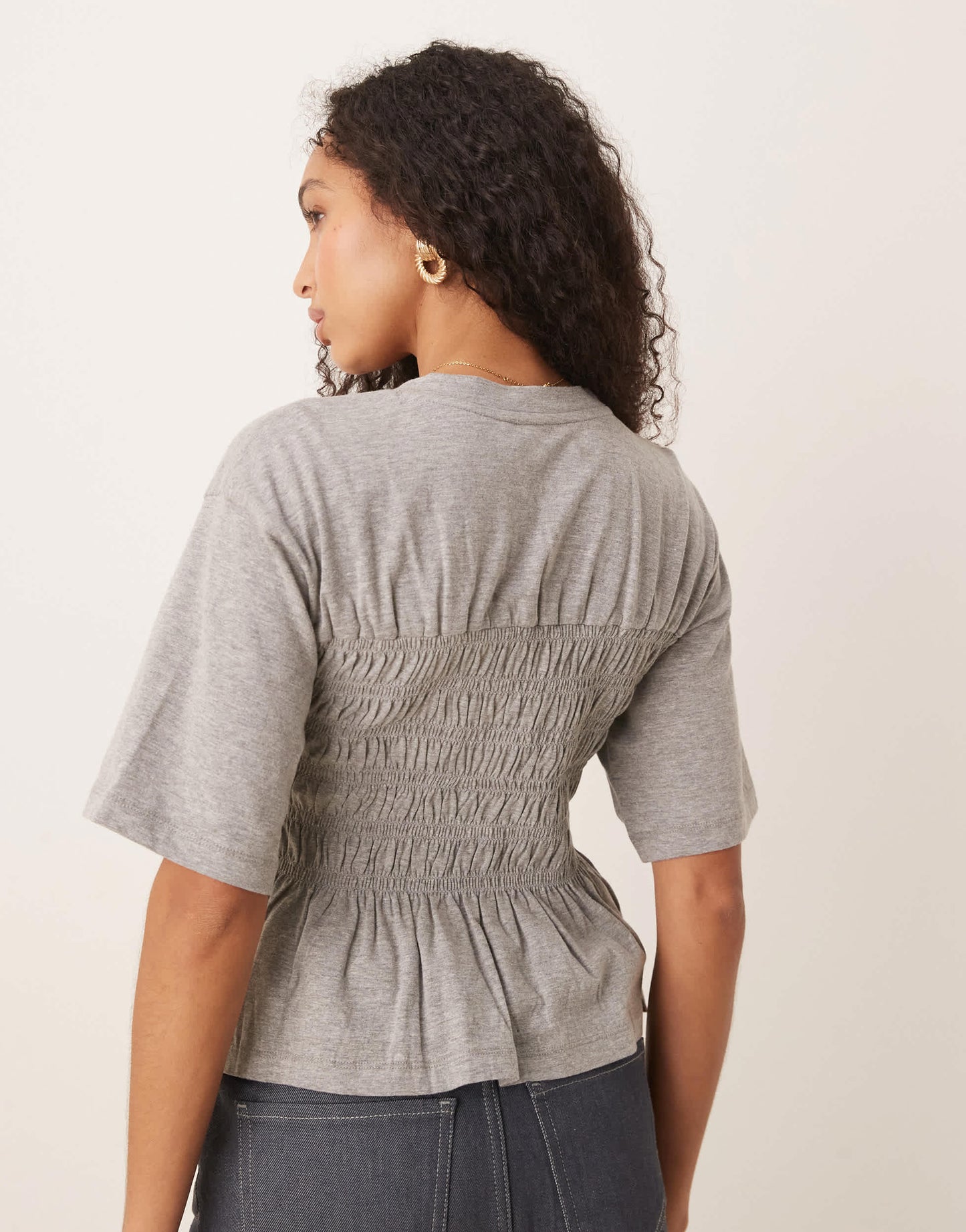 ASOS DESIGN shirred waist t-shirt in grey marl