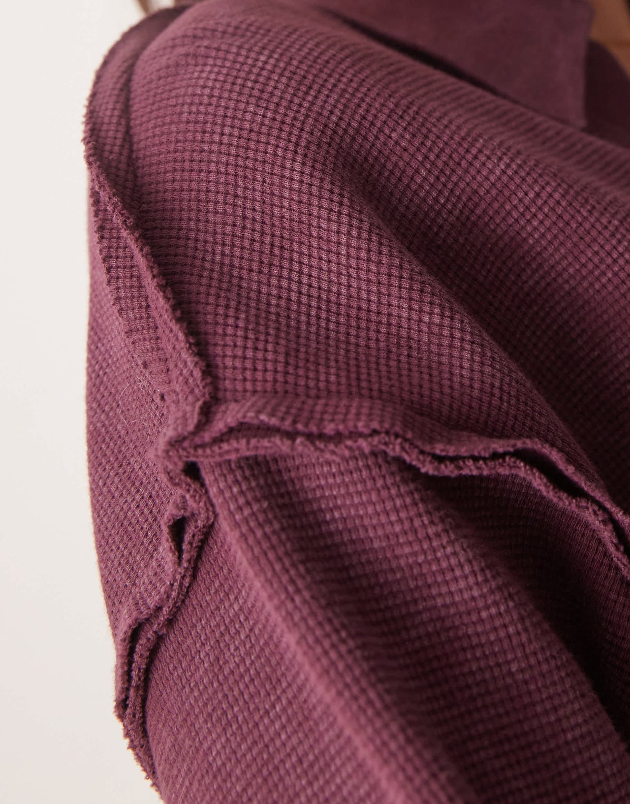 ASOS DESIGN waffle v neck rugby top in washed burgundy
