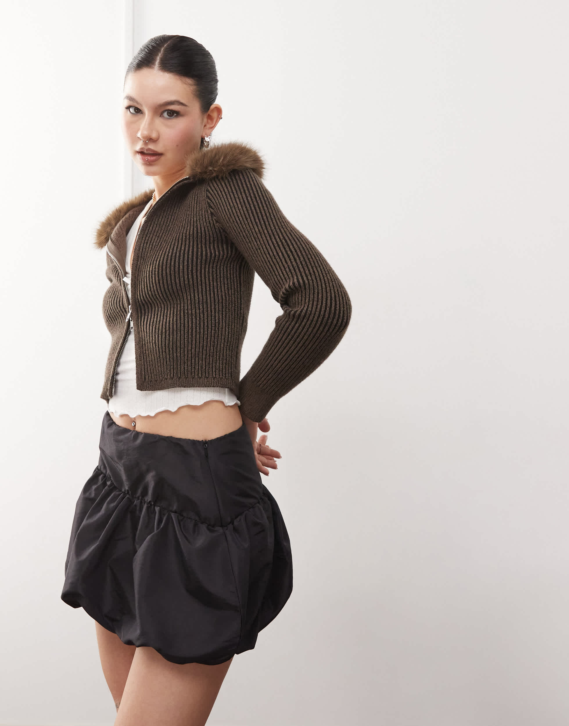 Reclaimed Vintage puffball mini skirt in taffeta in black