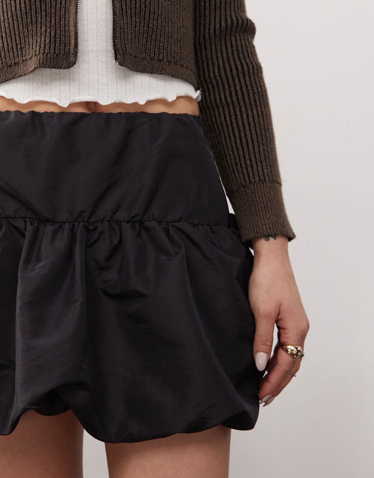 Reclaimed Vintage puffball mini skirt in taffeta in black