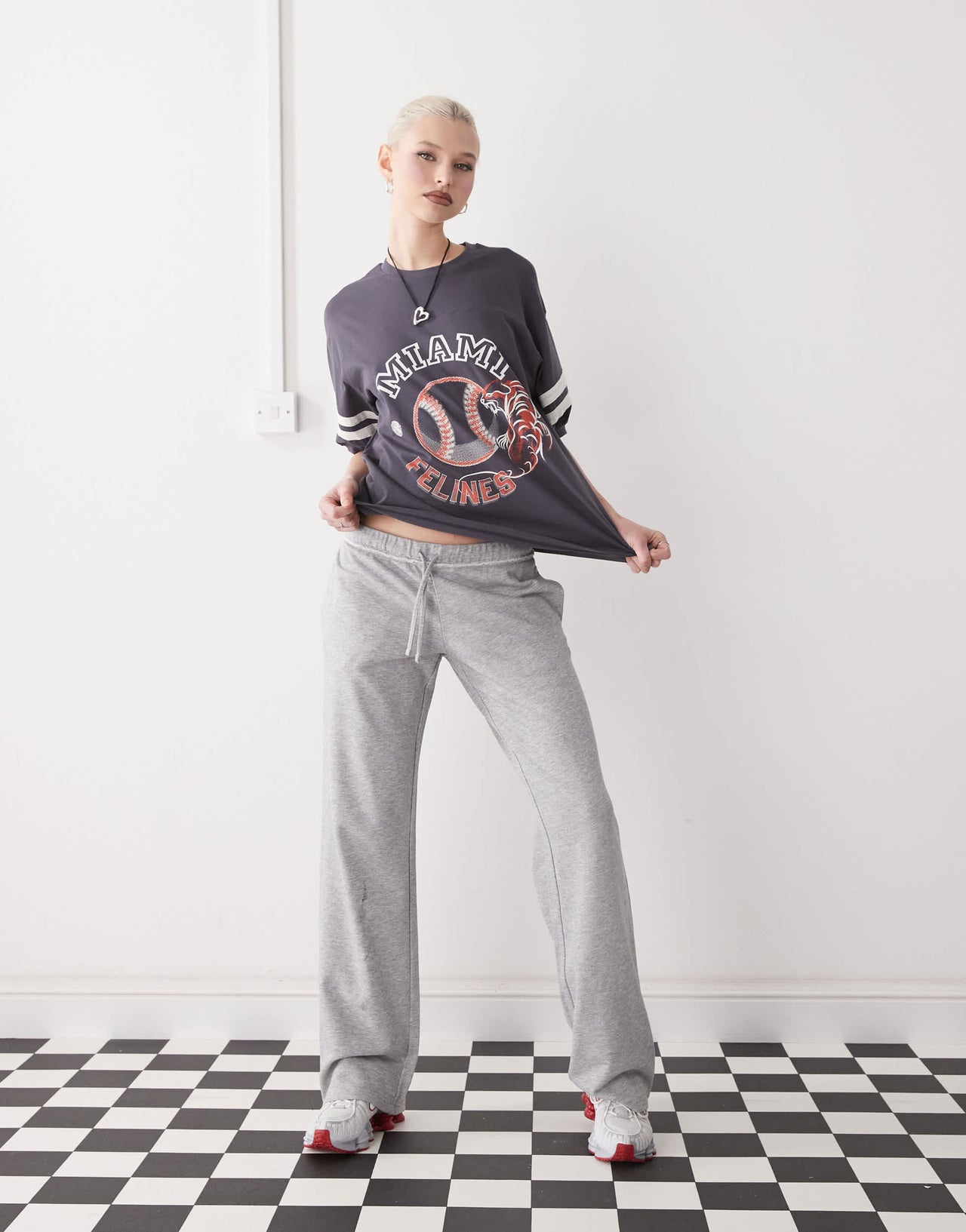 Monki straight leg terry joggers in grey