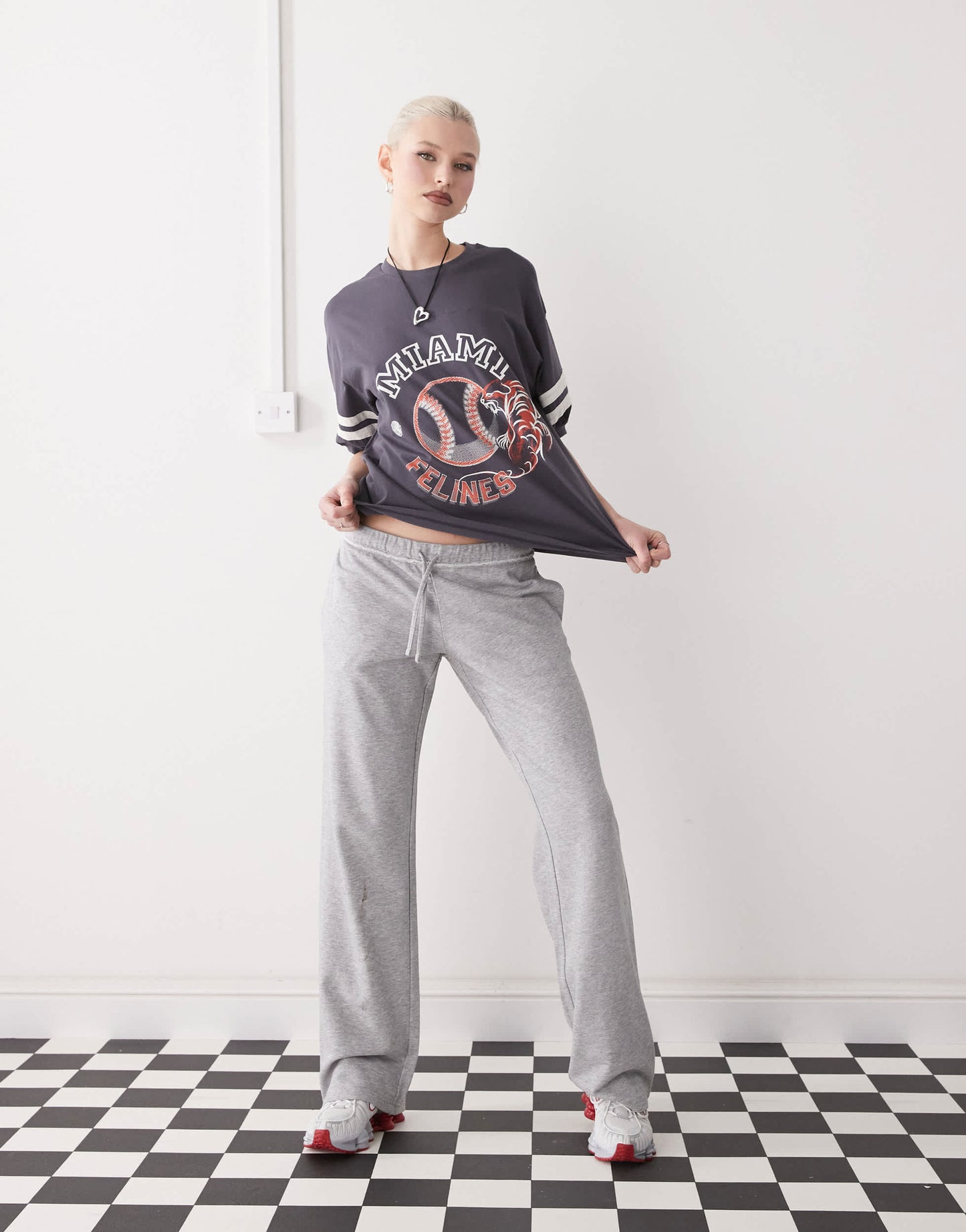 Monki straight leg terry joggers in grey