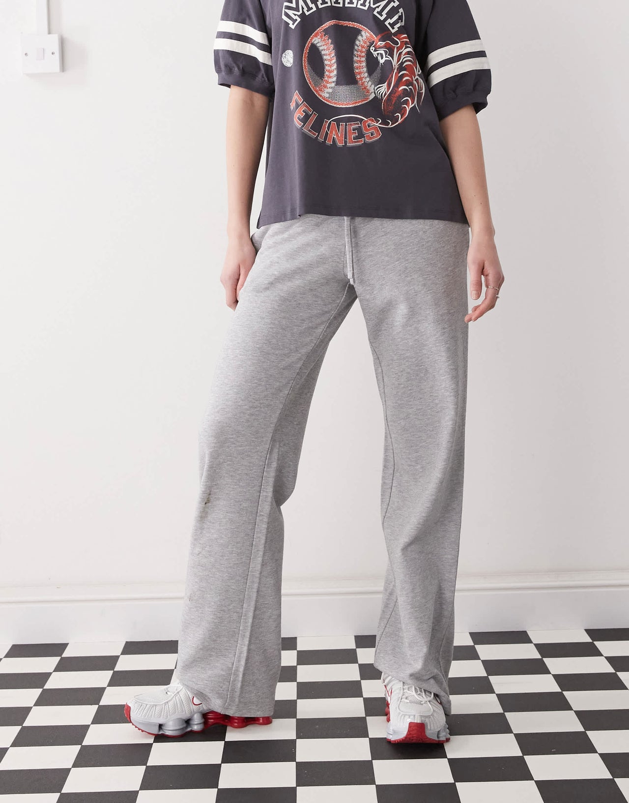 Monki straight leg terry joggers in grey