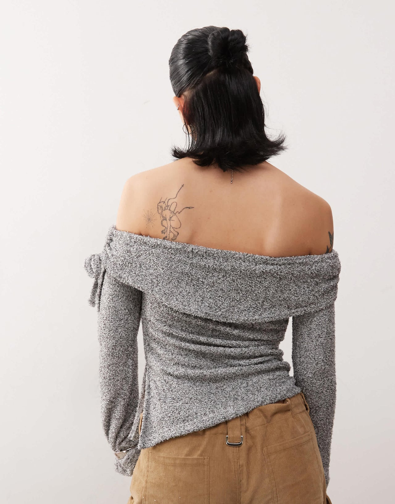 COLLUSION off the shoulder tie side long sleeve top