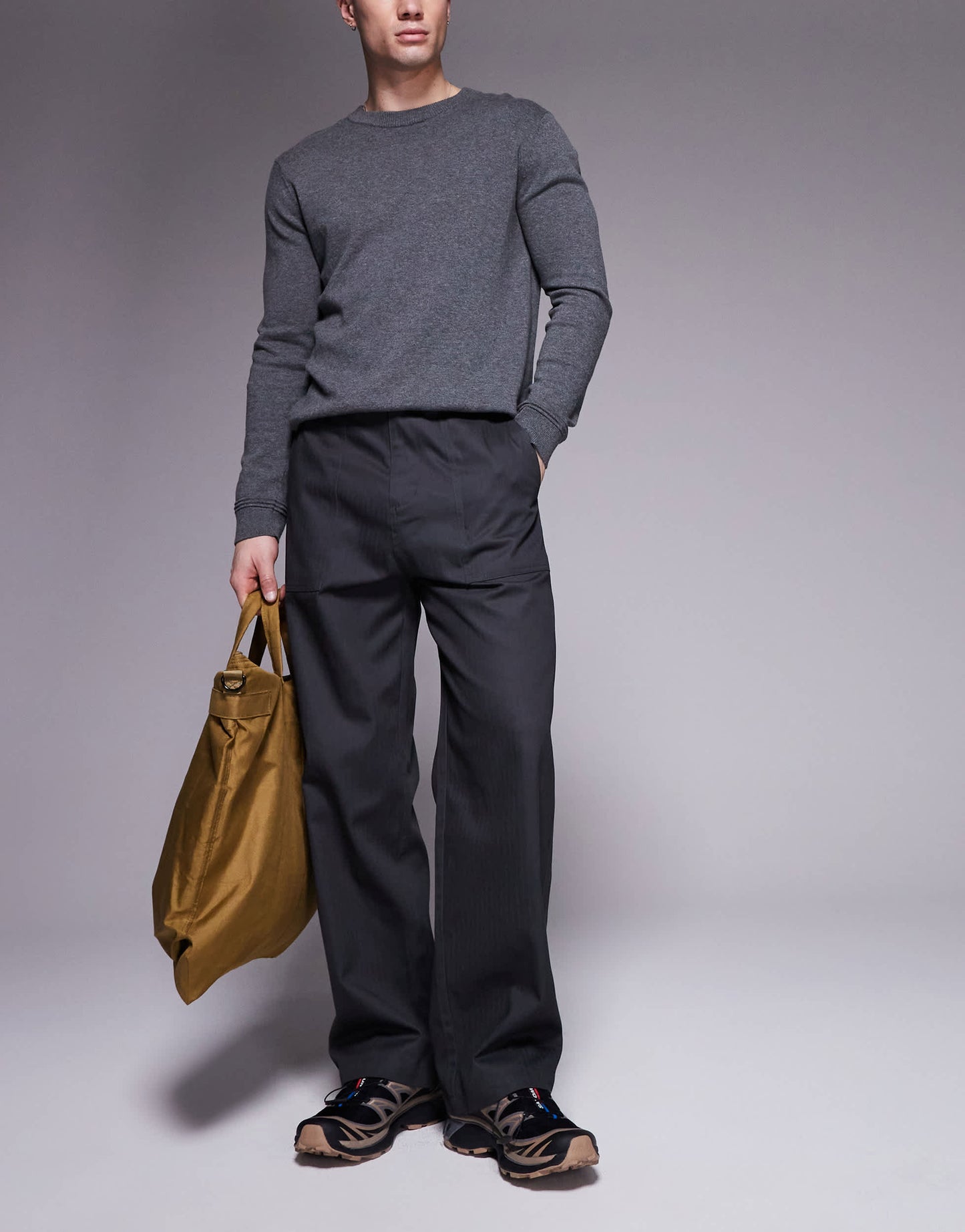 ASOS DESIGN straight leg herringbone trouser in grey