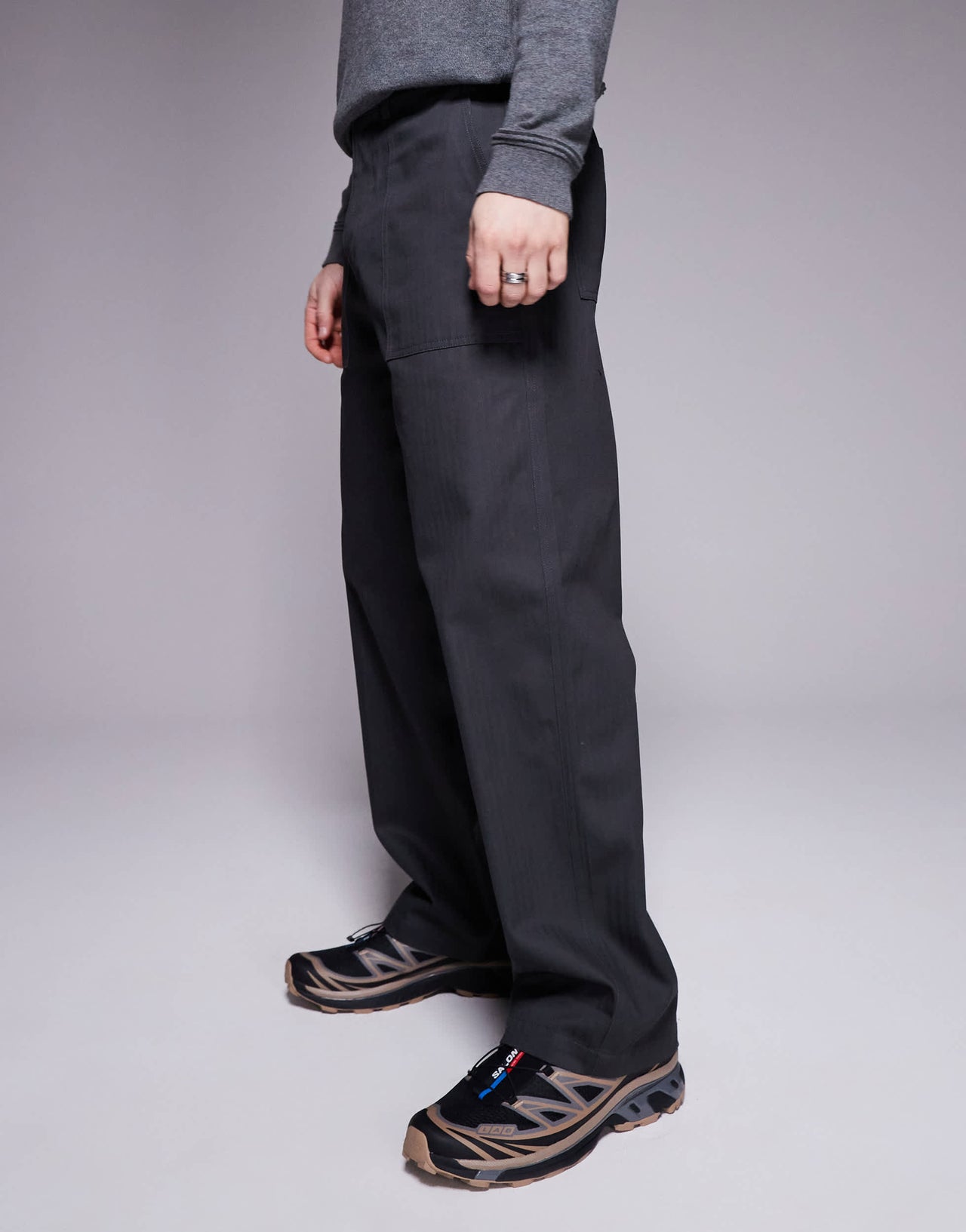 ASOS DESIGN straight leg herringbone trouser in grey