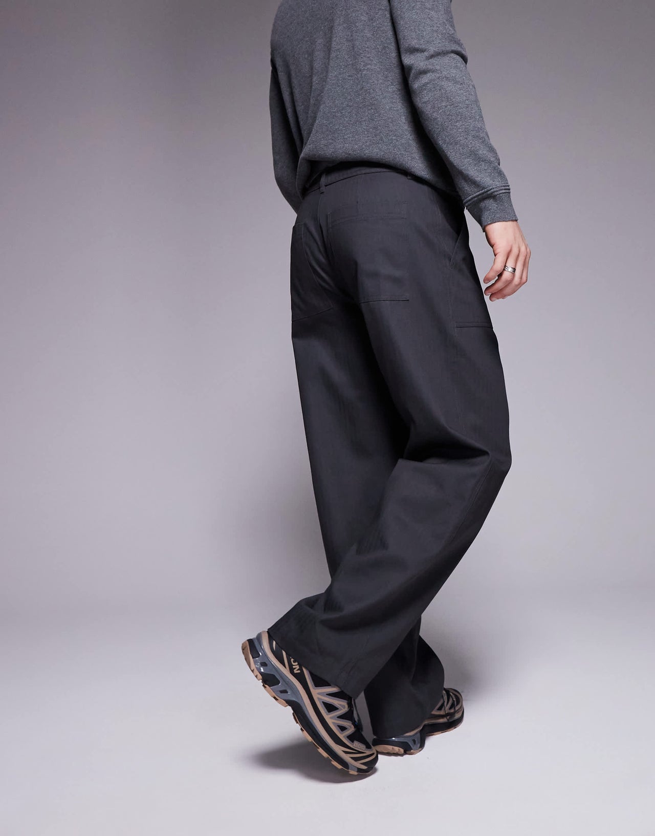 ASOS DESIGN straight leg herringbone trouser in grey