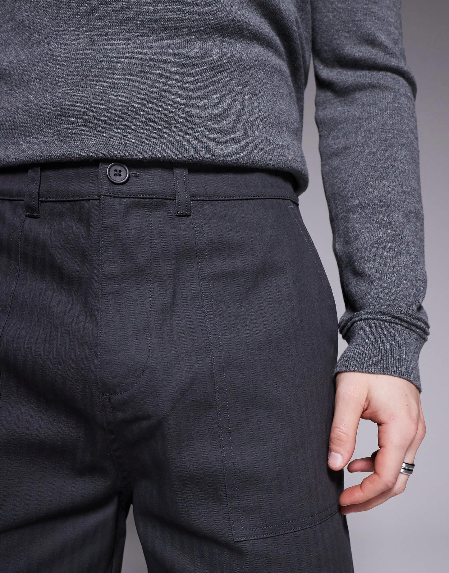ASOS DESIGN straight leg herringbone trouser in grey