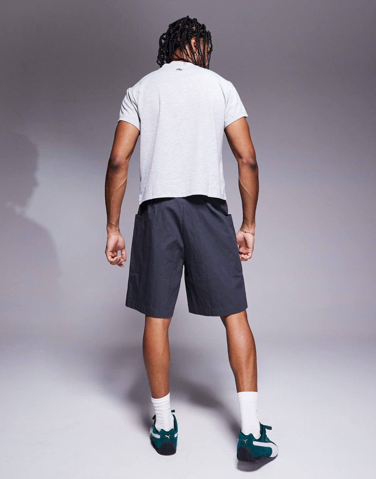 ASOS DESIGN mid length poplin cargo shorts in grey