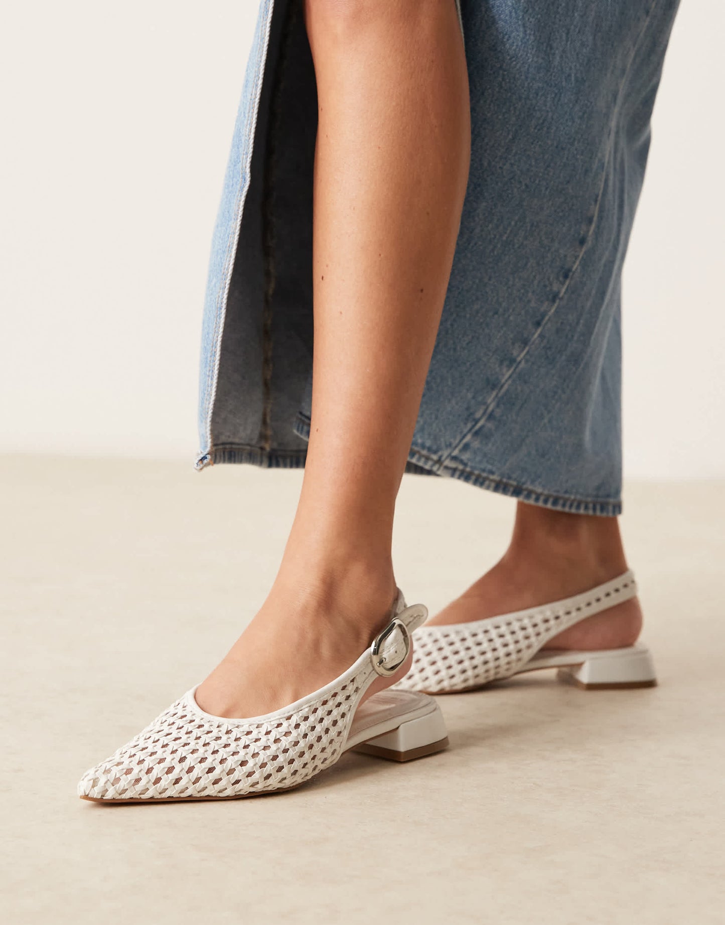 ASOS DESIGN Leonora slingback ballet in white weave