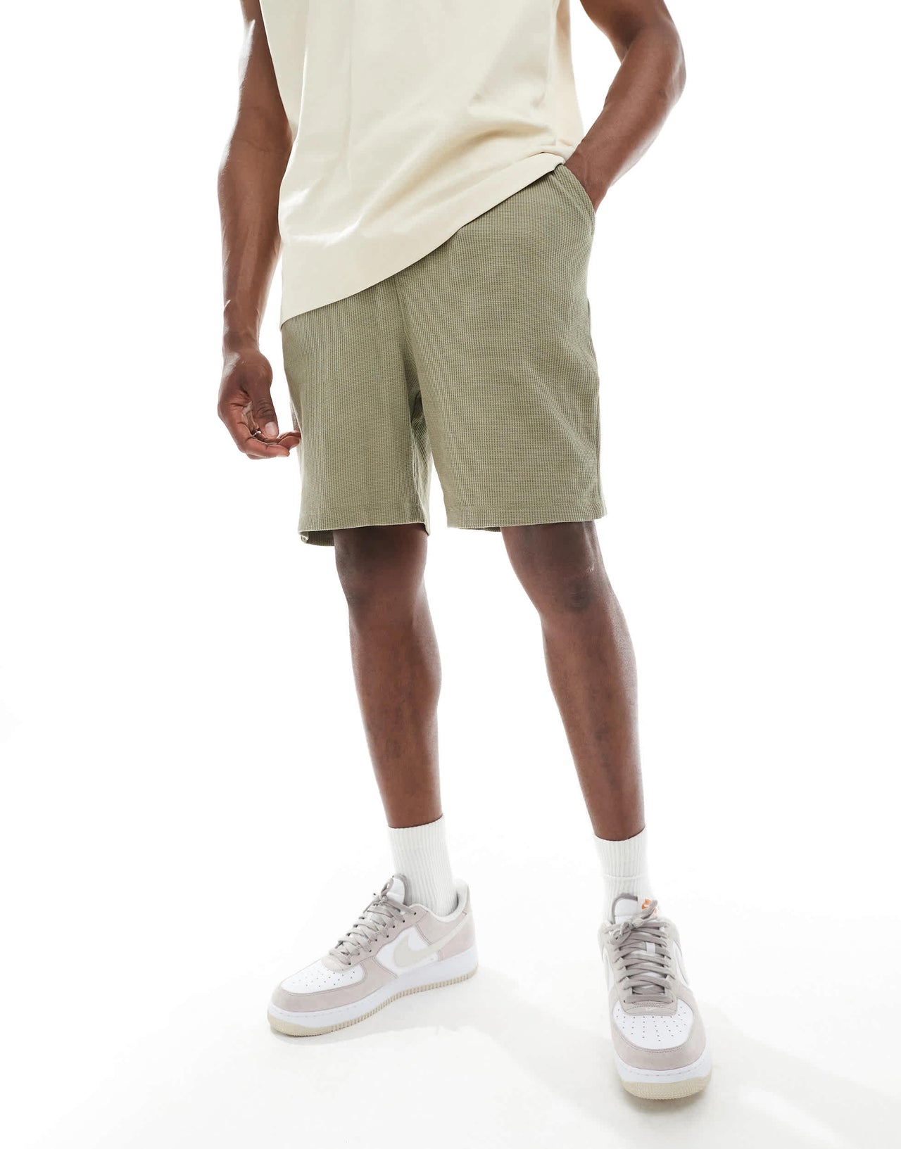 ASOS DESIGN oversized waffle textured short in brown