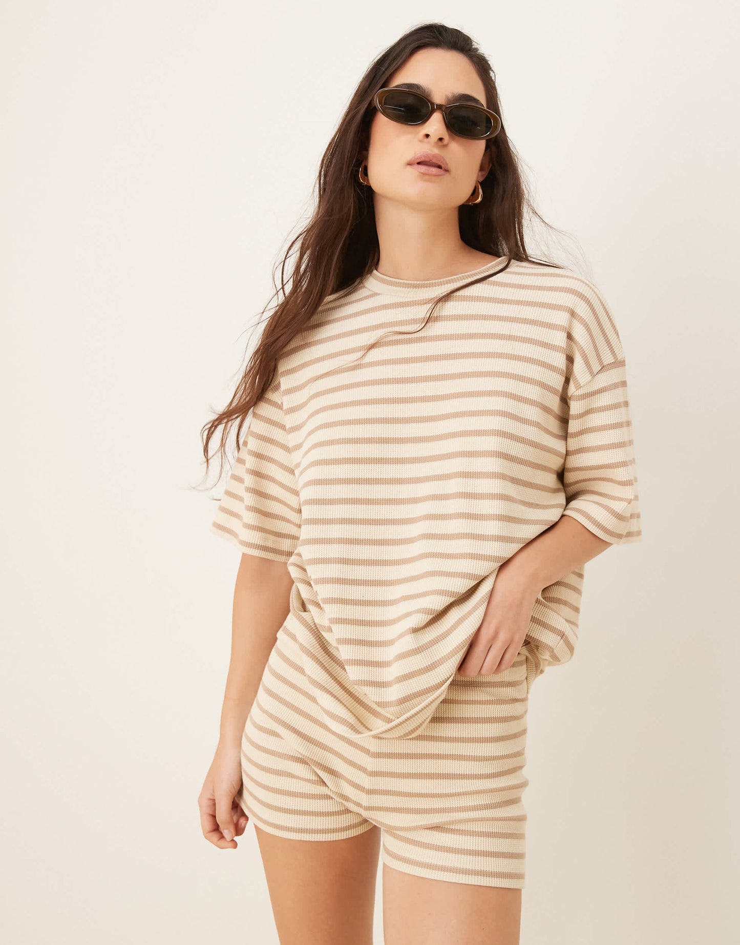 ASOS DESIGN oversized t-shirt in textured neutral stripe