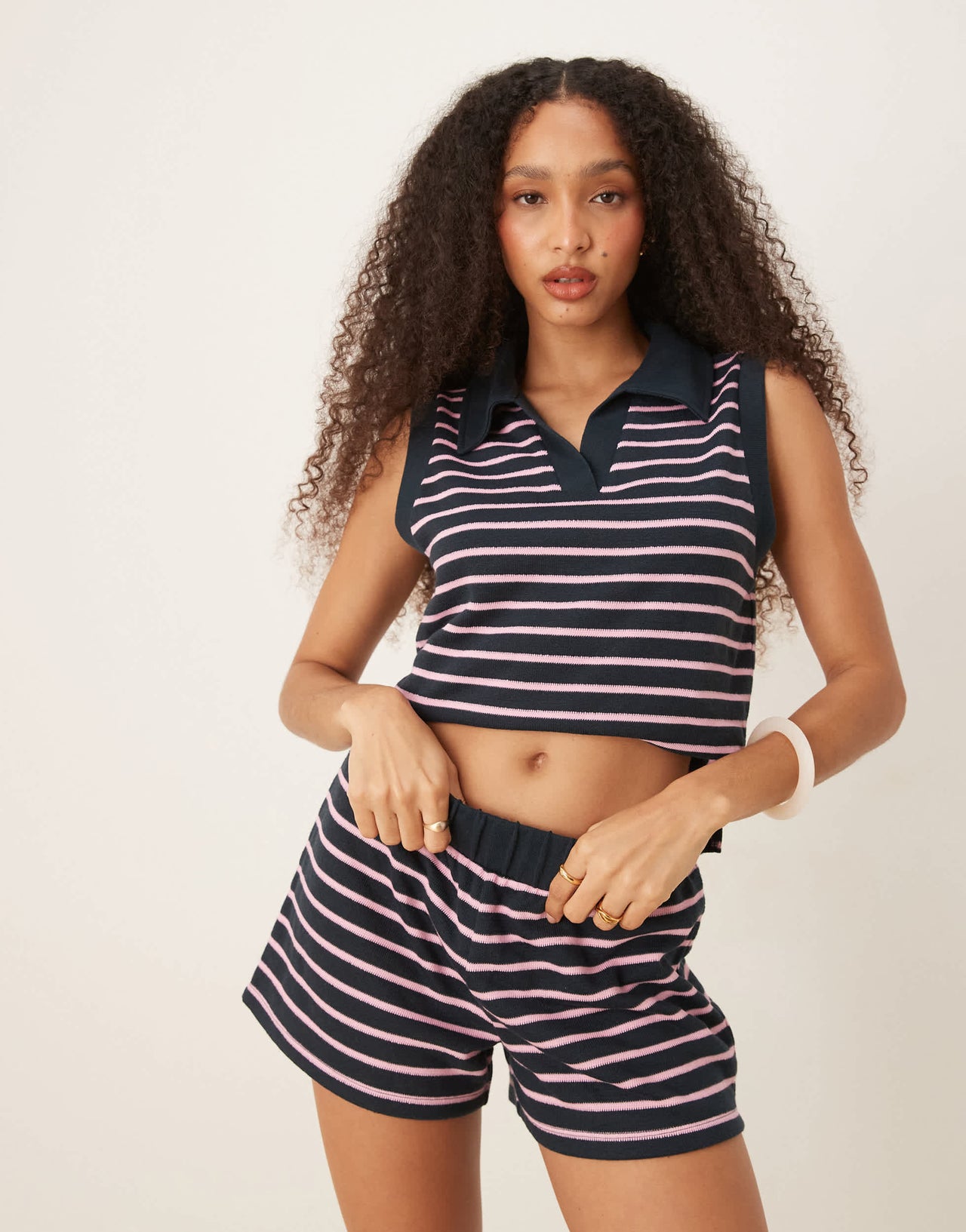 ASOS DESIGN  boxer short co-ord in textured navy stripe
