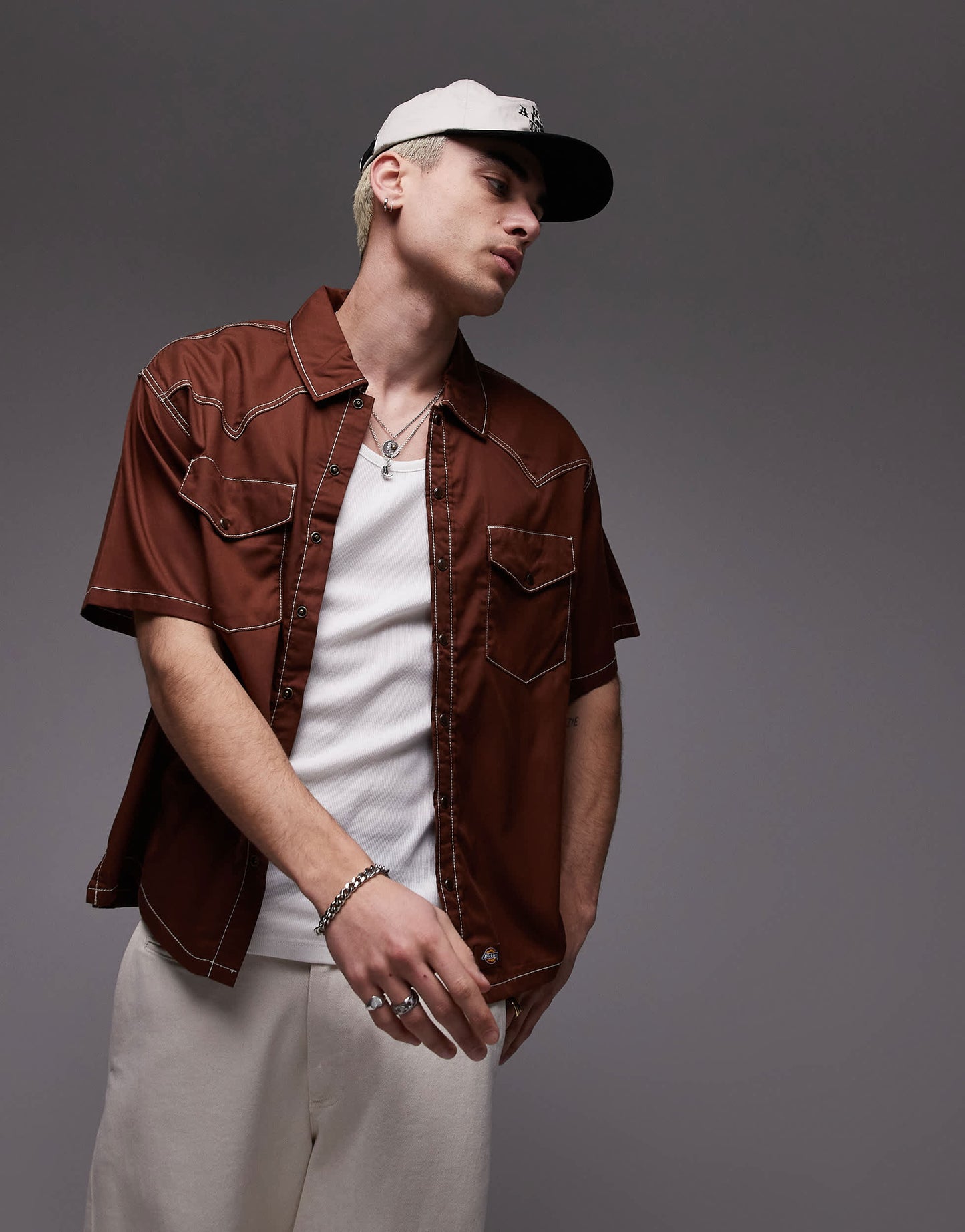 Dickies river ranch western work shirt in cappuccino brown