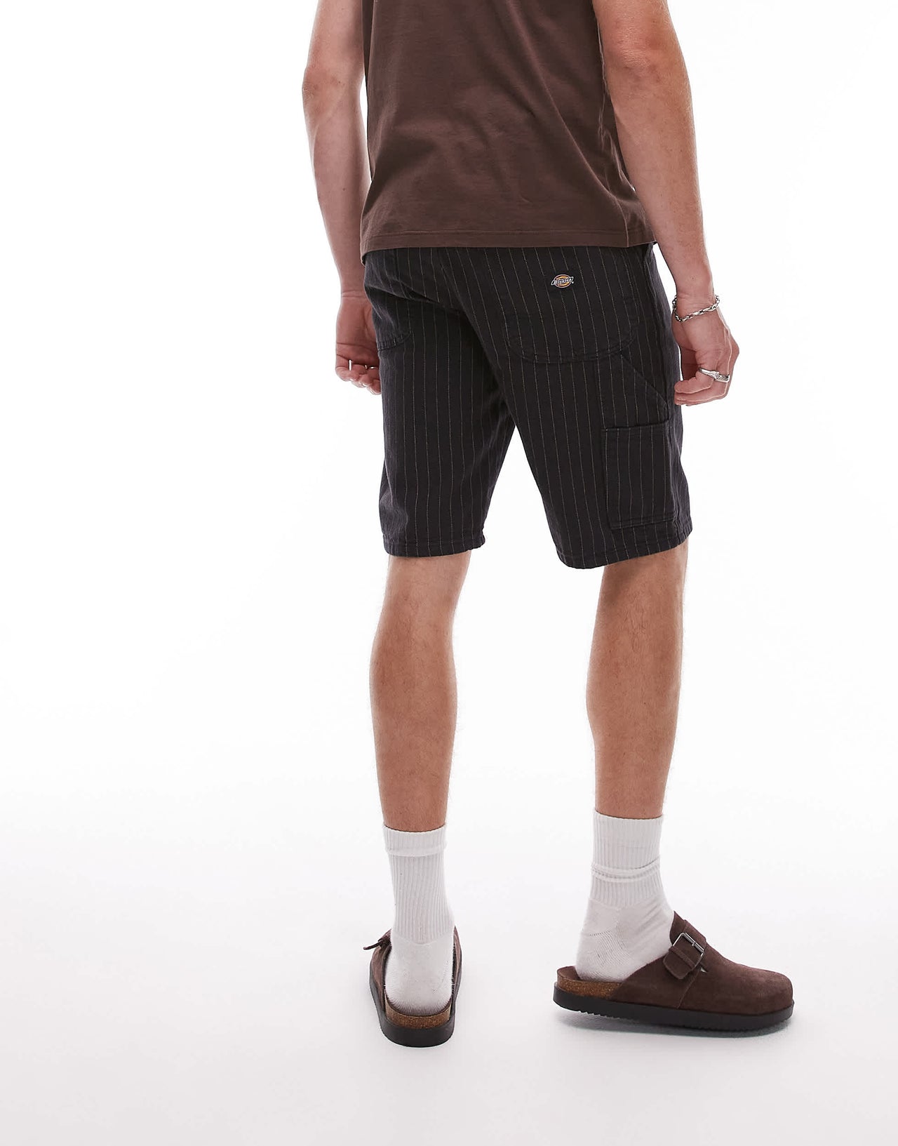 Dickies pinstripe carpenter shorts in black and off white
