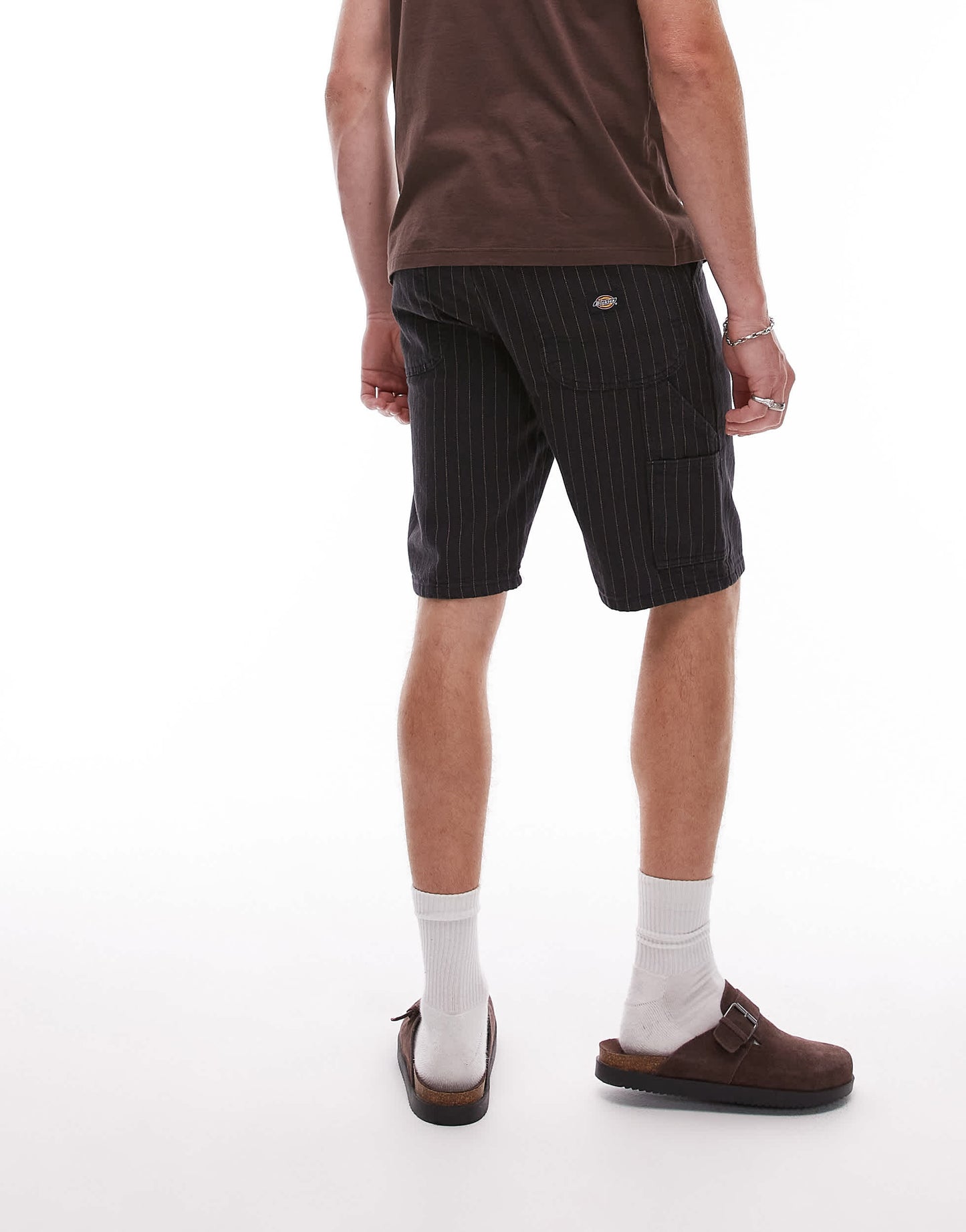 Dickies pinstripe carpenter shorts in black and off white