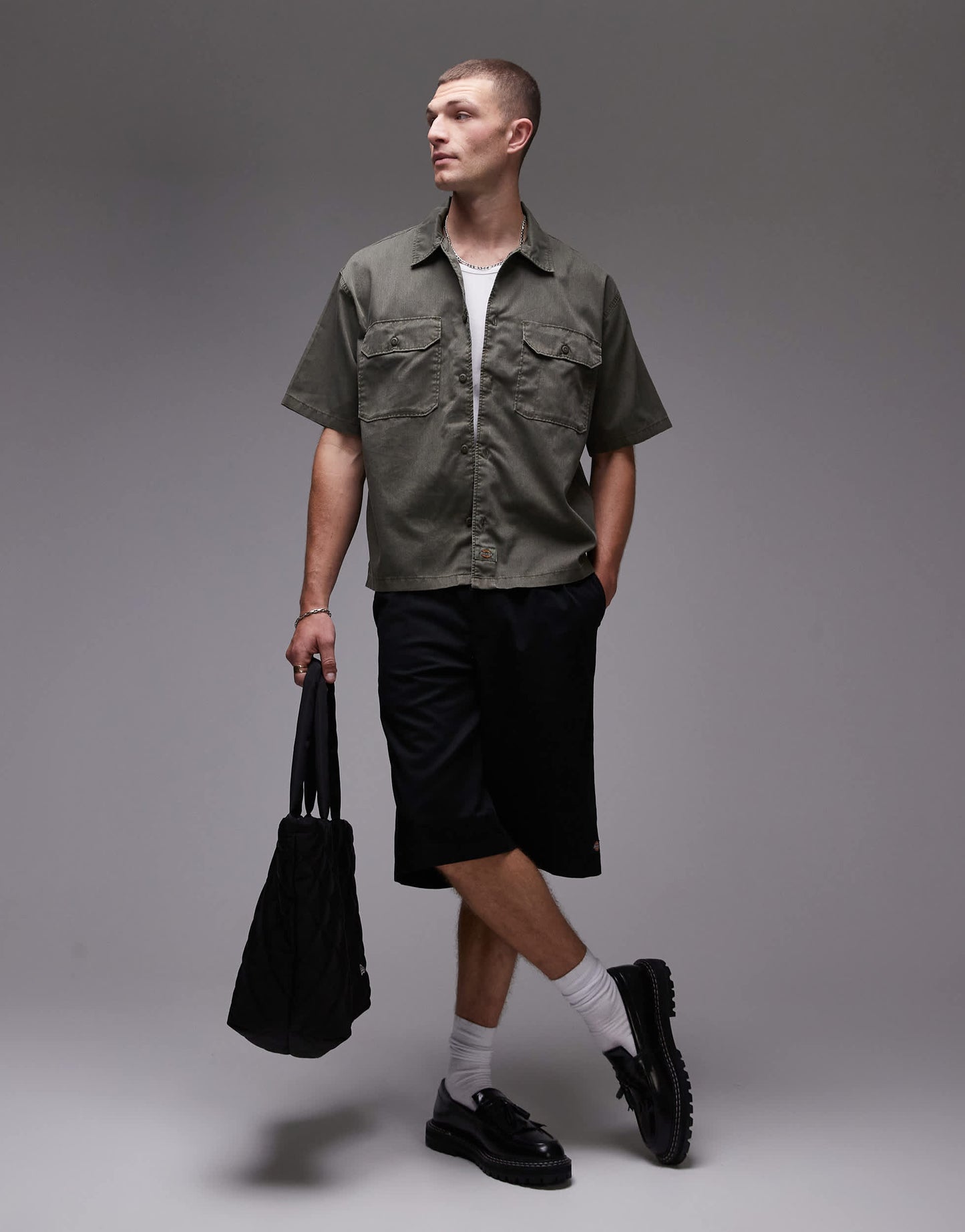Dickies unionville boxy fit work shirt in khaki green