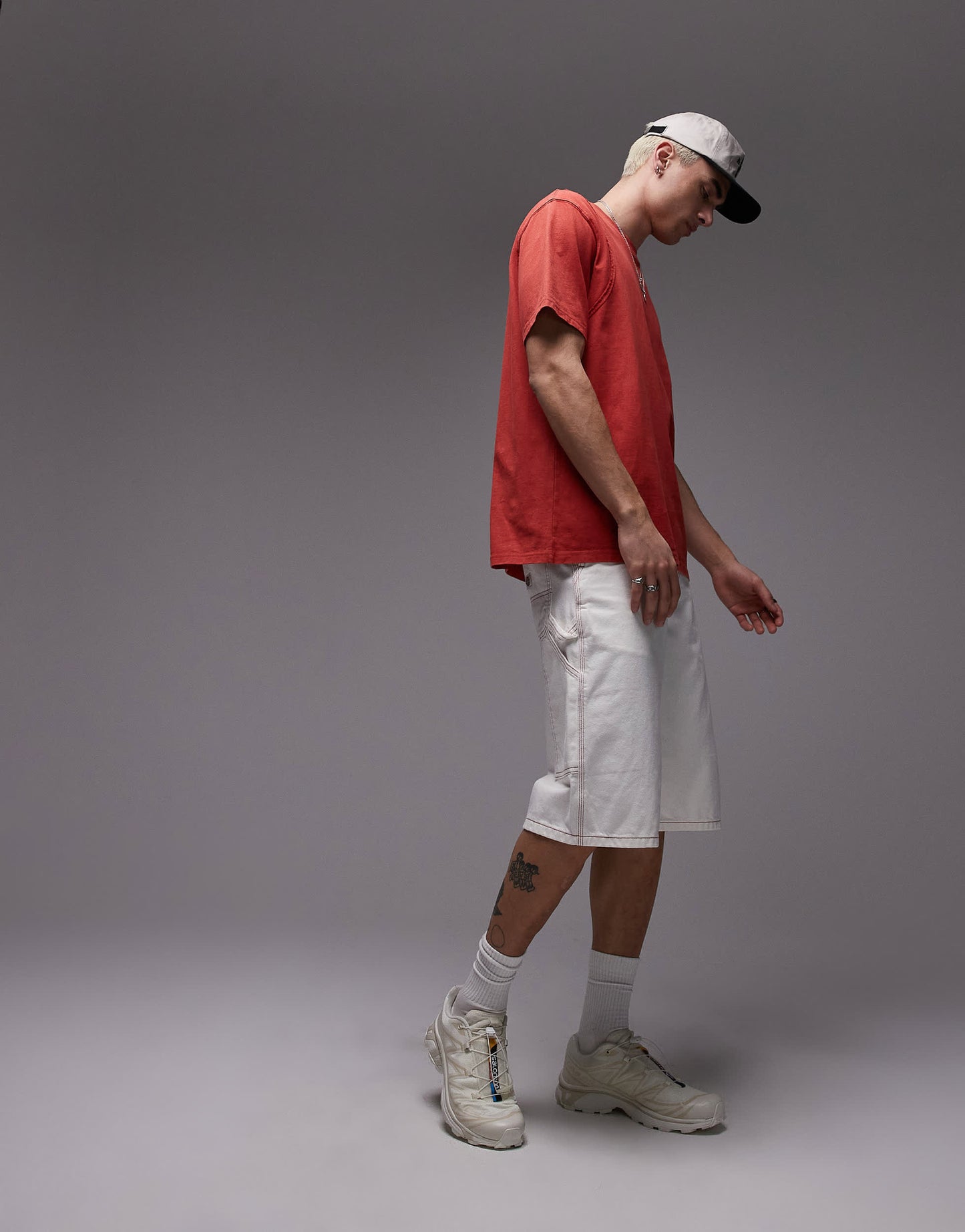 Dickies loose fit denim painter shorts with contrast stitching in off white