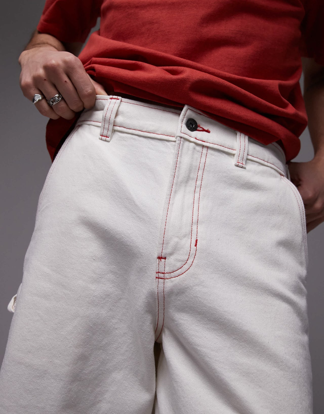 Dickies loose fit denim painter shorts with contrast stitching in off white