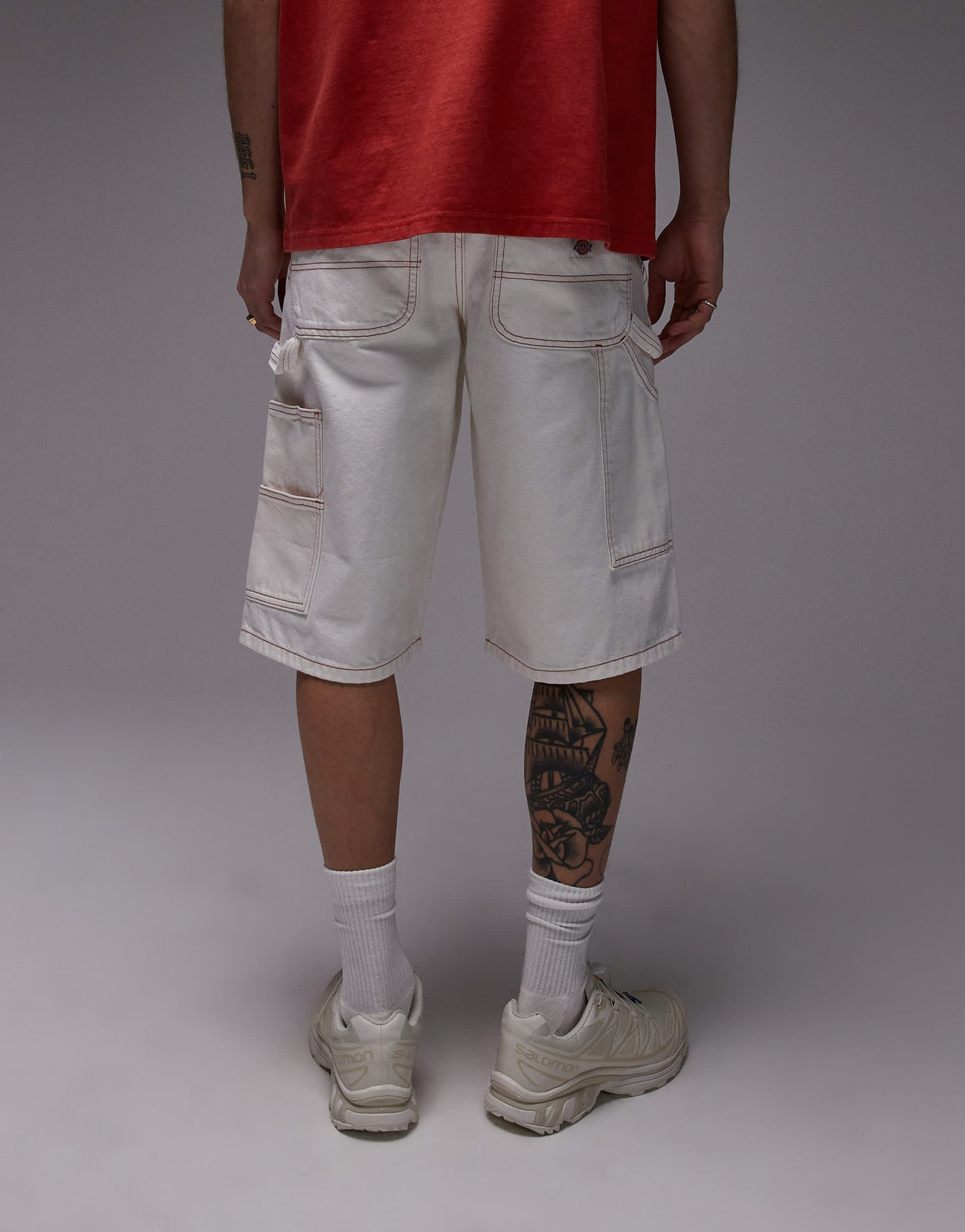 Dickies loose fit denim painter shorts with contrast stitching in off white