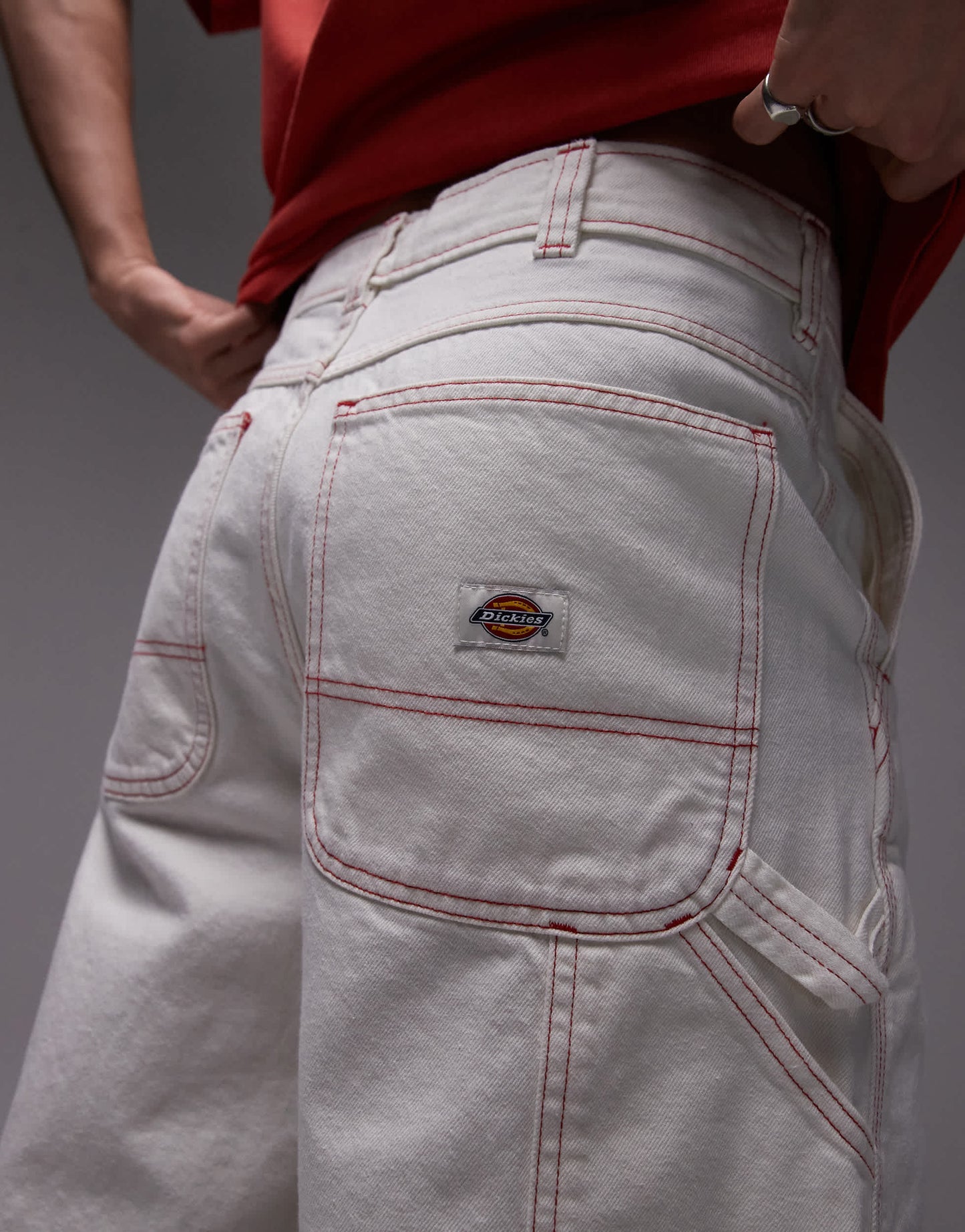 Dickies loose fit denim painter shorts with contrast stitching in off white