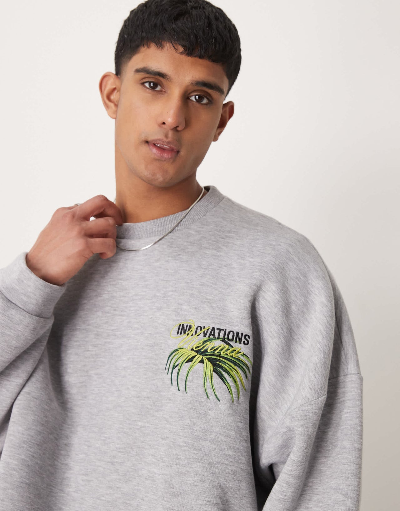ASOS DESIGN extreme oversized boxy sweatshirt with floral embroidery in grey marl
